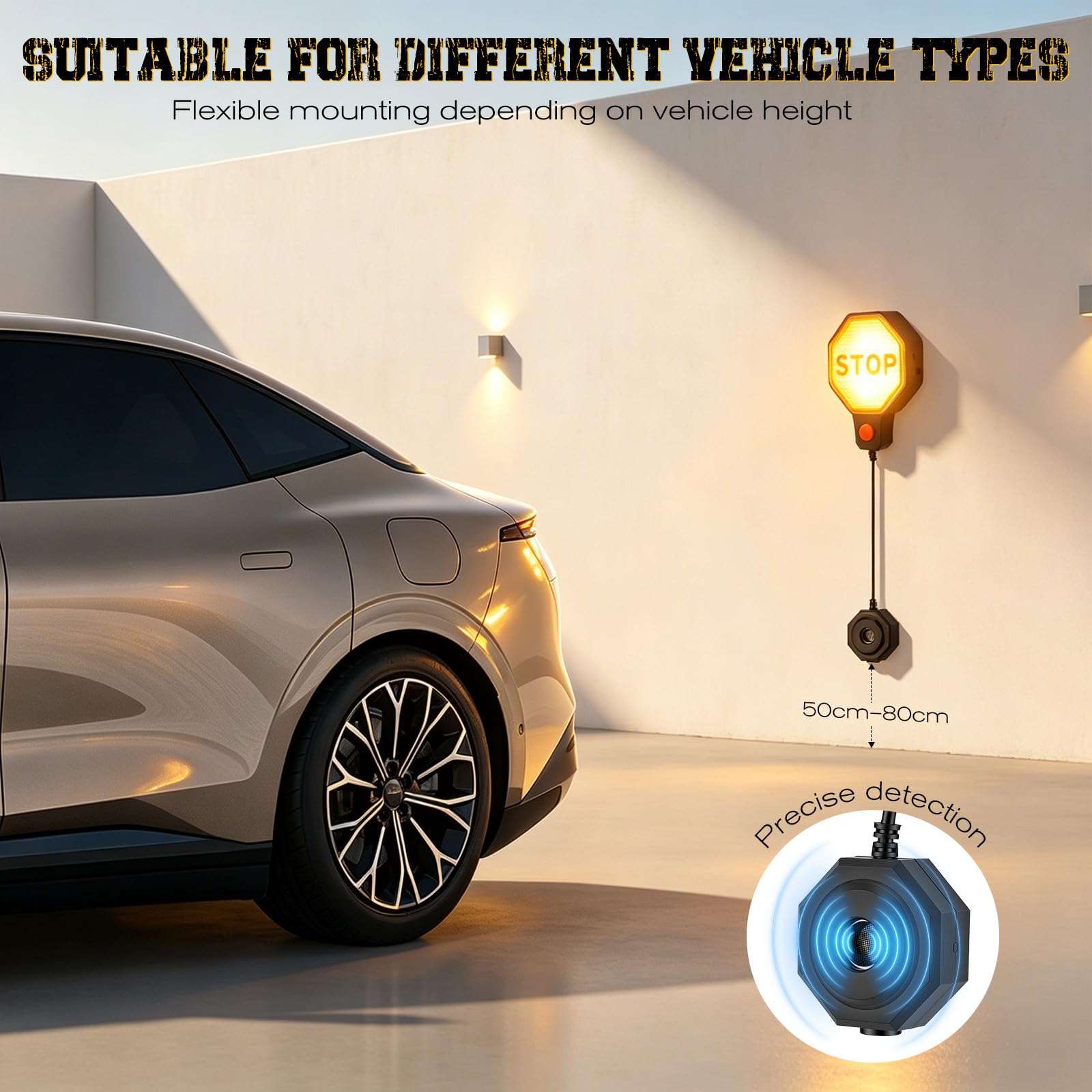 Garage ad ultrasuoni con segnale di arresto LED, sensore di parcheggio a LED con segnale acustico, sensore di parcheggio automatico per parcheggio preciso, montaggio a parete, funzionamento a batteria