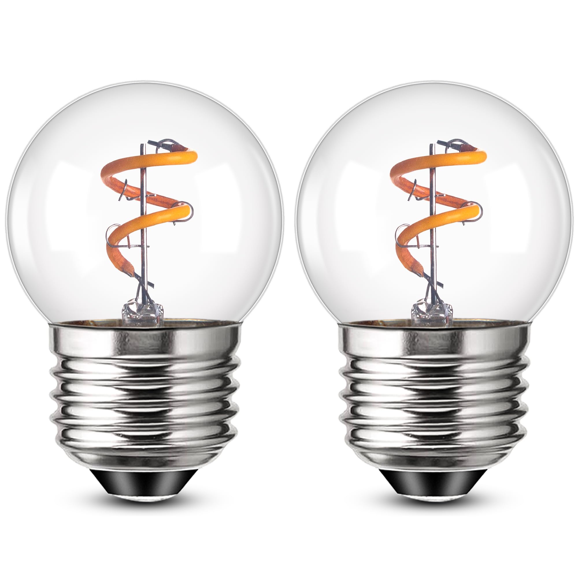 Genixgreen Vintage E27 Screw Bulbs 1W ES Edison Screw Bulbs Low Wattage Mini Globe Night Light Spiral LED Filament Decorative Light Bulbs,10-15W Incandescent Equivalent,2200K Warm White,2 Pack