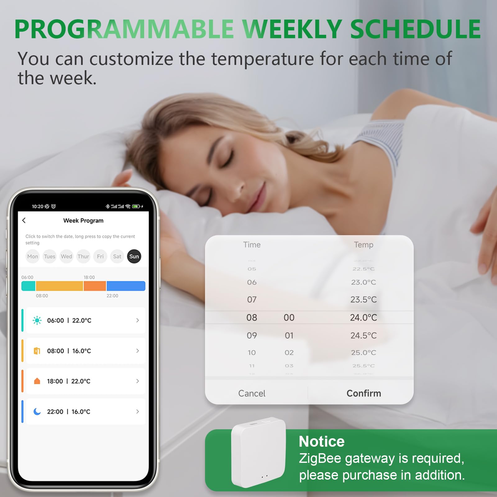 Wengart Termostato intelligente del radiatore TRV-01, M30x1.5 TRV programmabile per il controllo della temperatura multi-stanza, funziona con Google Assistant e Alexa, Hub Tuya Zigbee richiesto