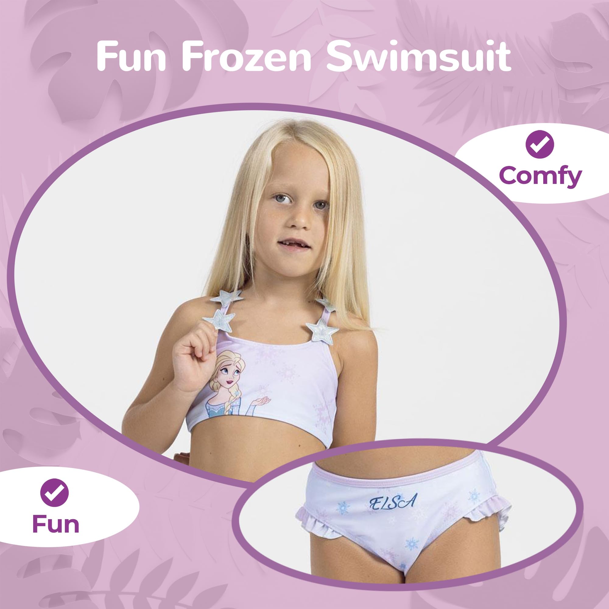 Bikini Enfant Reine des Neiges Elsa – Maillot de Bain 2 Pièces Fille – Bretelles Étoiles – Léger & Séchage Rapide