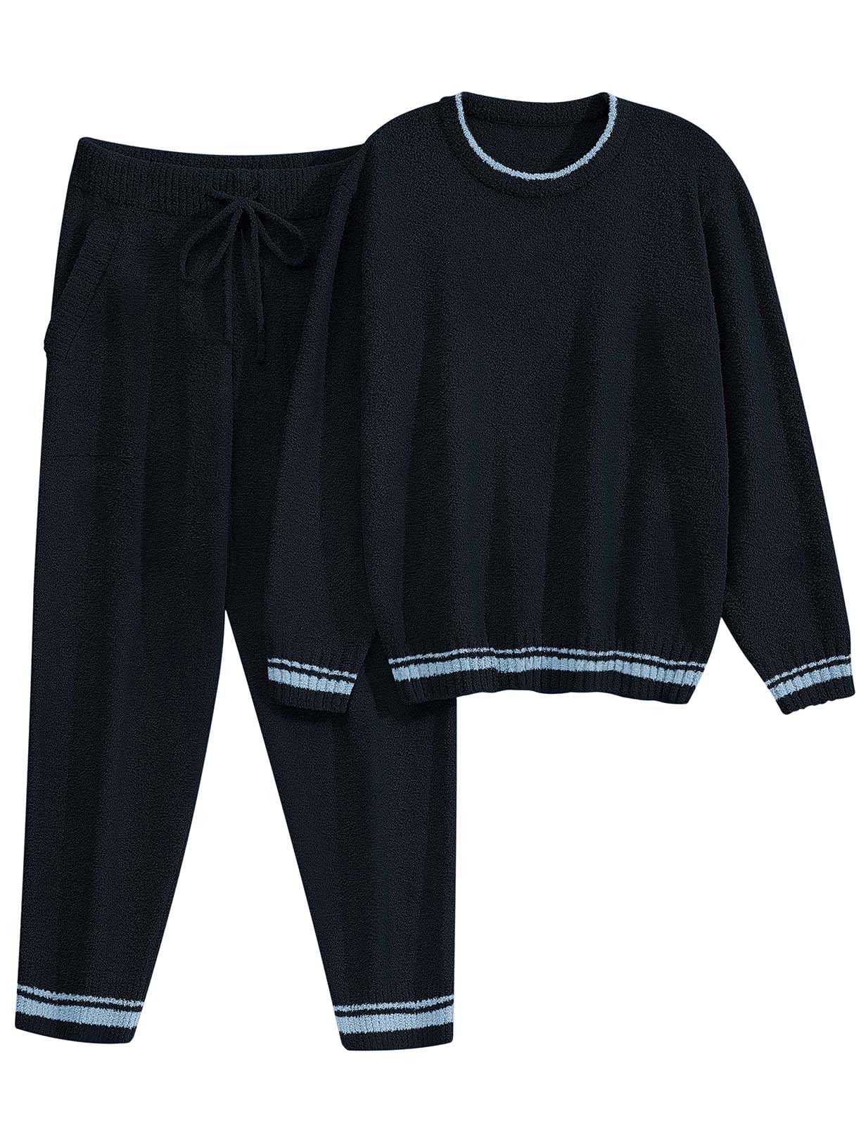 Mens Pyjamas Set Fleece Pjs Sets 2 Pieces Crew Neck Loungewear Winter Soft Thermal Nightwear with Long Sleeve Top and Bottoms Casual Sleepwear Warm M-XXL