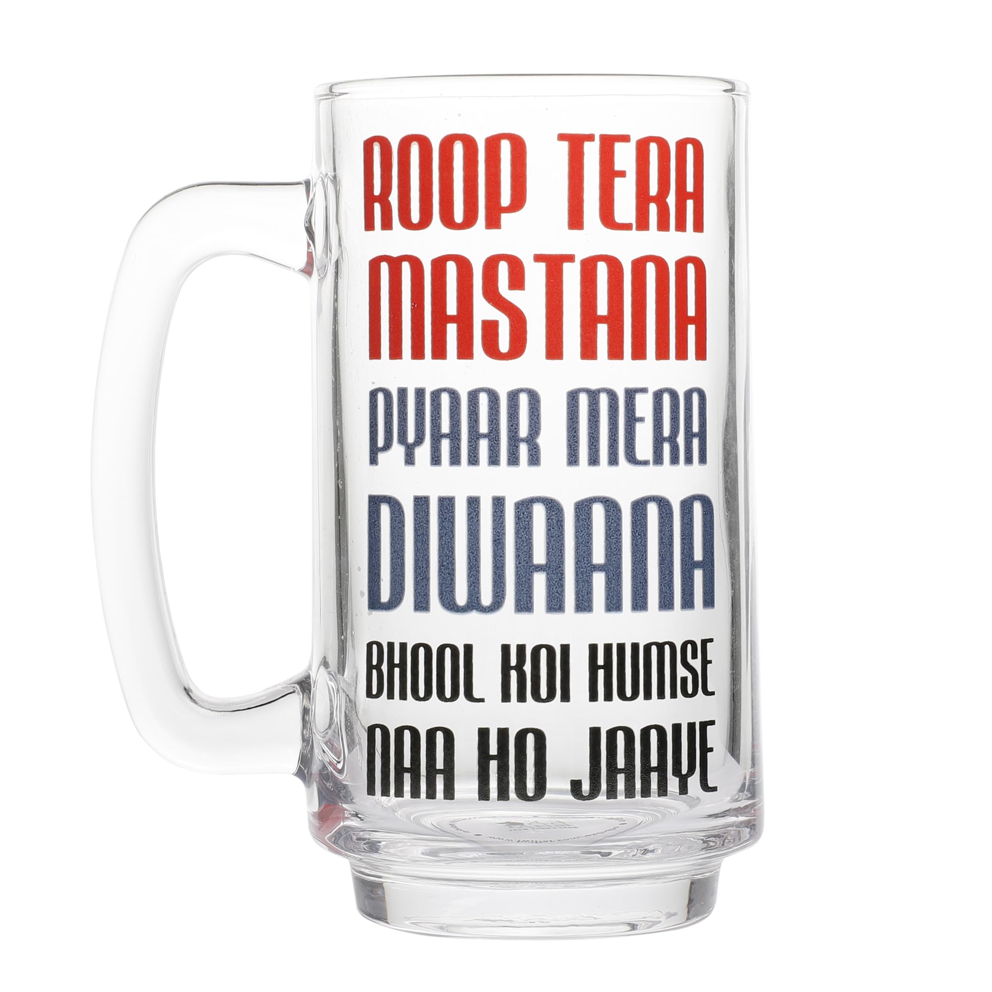 EK DO DHAI Roop Tera Mastana Beer Mug with Handle, Thick Bottom, Glass Beer Steins, Large, Freezer Safe Perfect for Everyday Drinking Glasses, Cocktail Glasses , Home Bar, Gifts for Men 350ml - 12 Oz