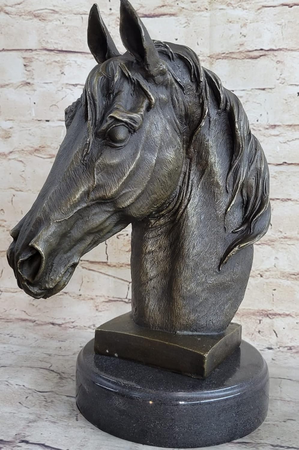 Barye Bronze Horse Head Mare Bust Marble Base Sculpture Statue Equestrian Stable