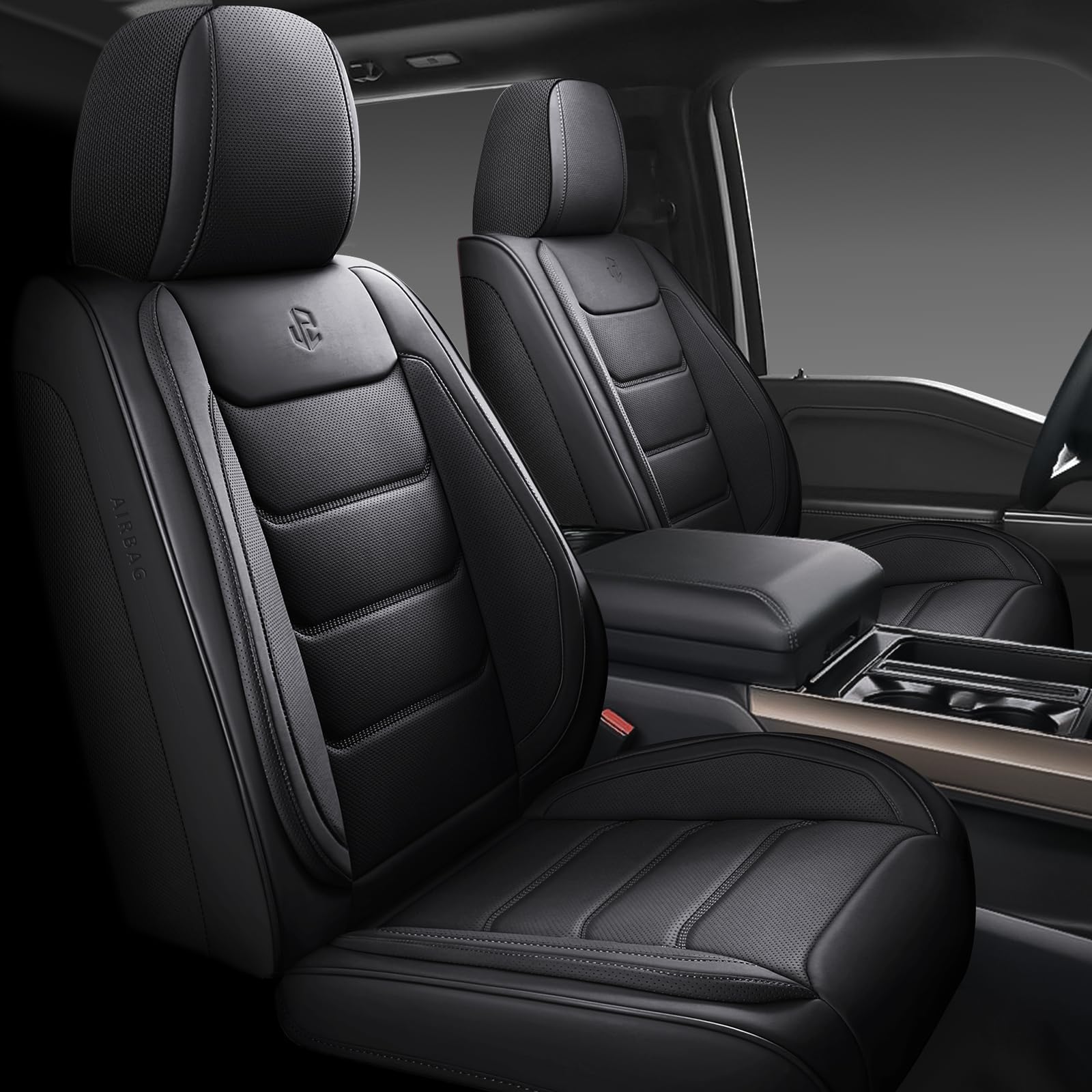 Full Coverage Faux Leather Car Seat Covers Full Set,Automotive Seat Covers for Cars,SUVs Pick-up Truck, Car Seat Cushion, Black Seat Covers for 5 Seats