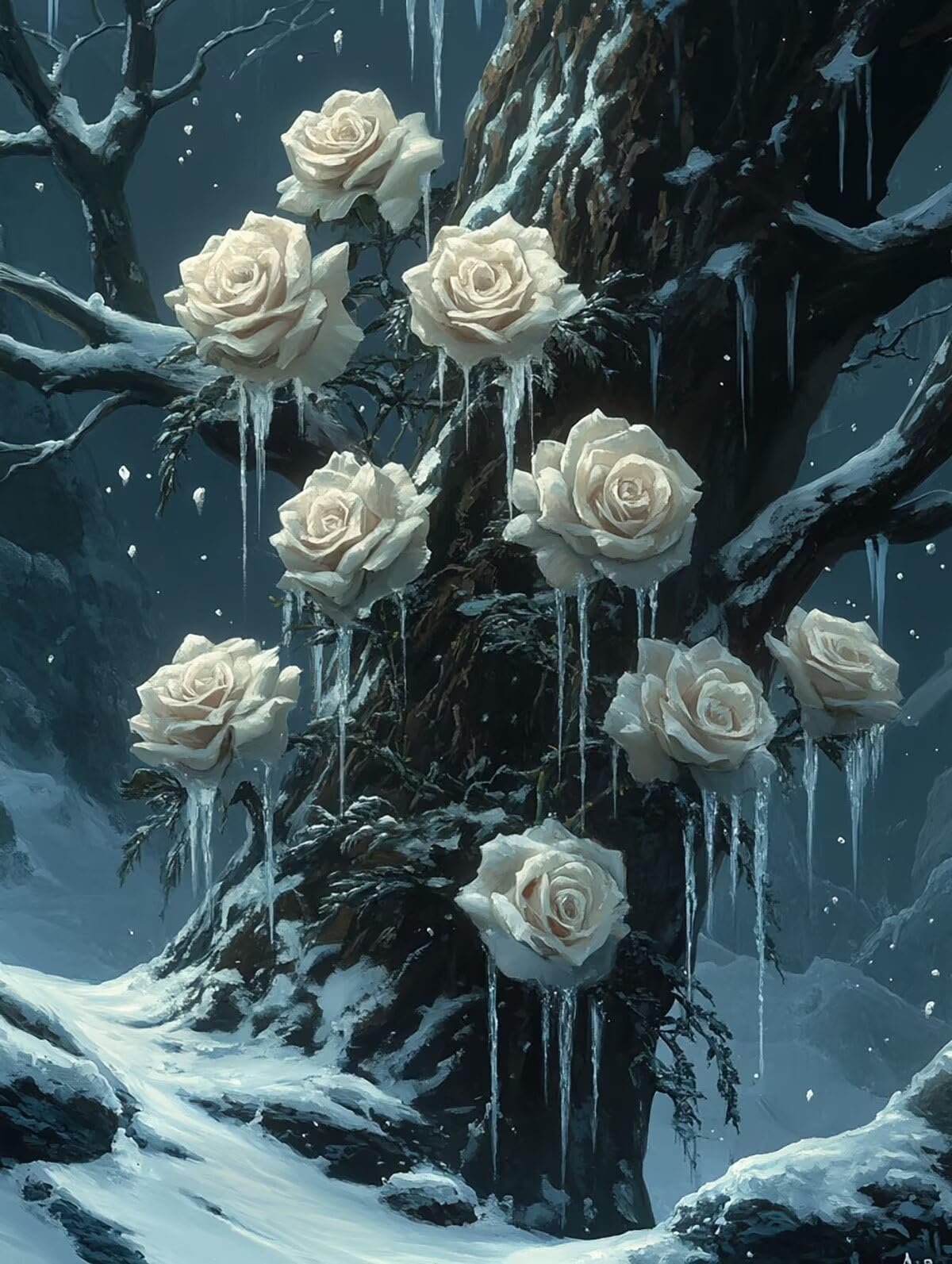 Dipingere con i Numeri Fiore, Paint by Numbers Adulti Nevicare, Fai da te Creativi Adulti Quadri da Dipingere Numerati Kit per Decorazione Della Parete di Casa, Regalo 70x95 cm Senza Cornice 69-O