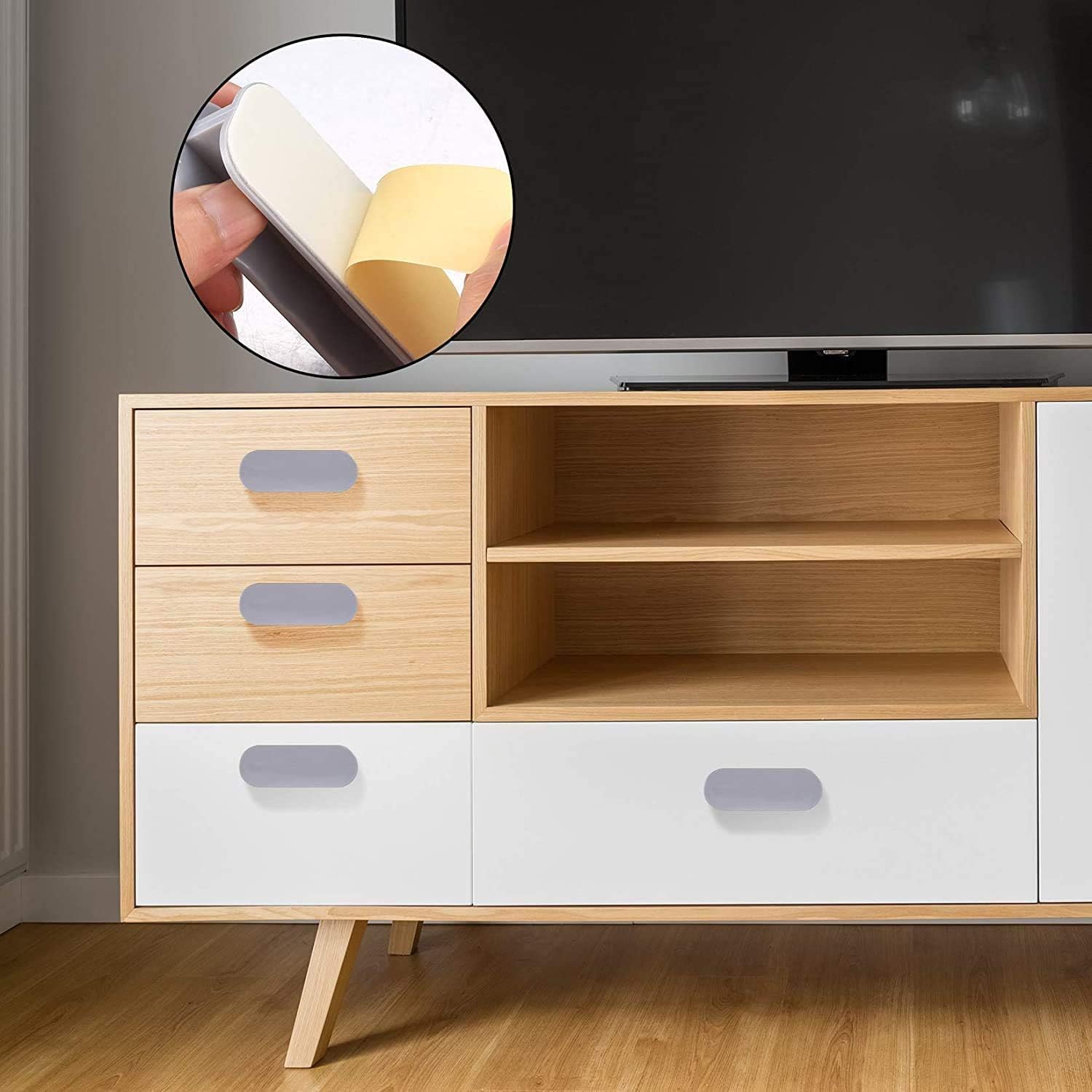 KPNG Self-Stick Instant Cabinet Drawer-Humanity Handle Helper Auxiliary for Kitchen Cabinet Knobs Drawer Window Sliding Door-Wardrobe Self-Stick Push Pull Helper Stick-on Handles (Random, Pack of - 4) 3
