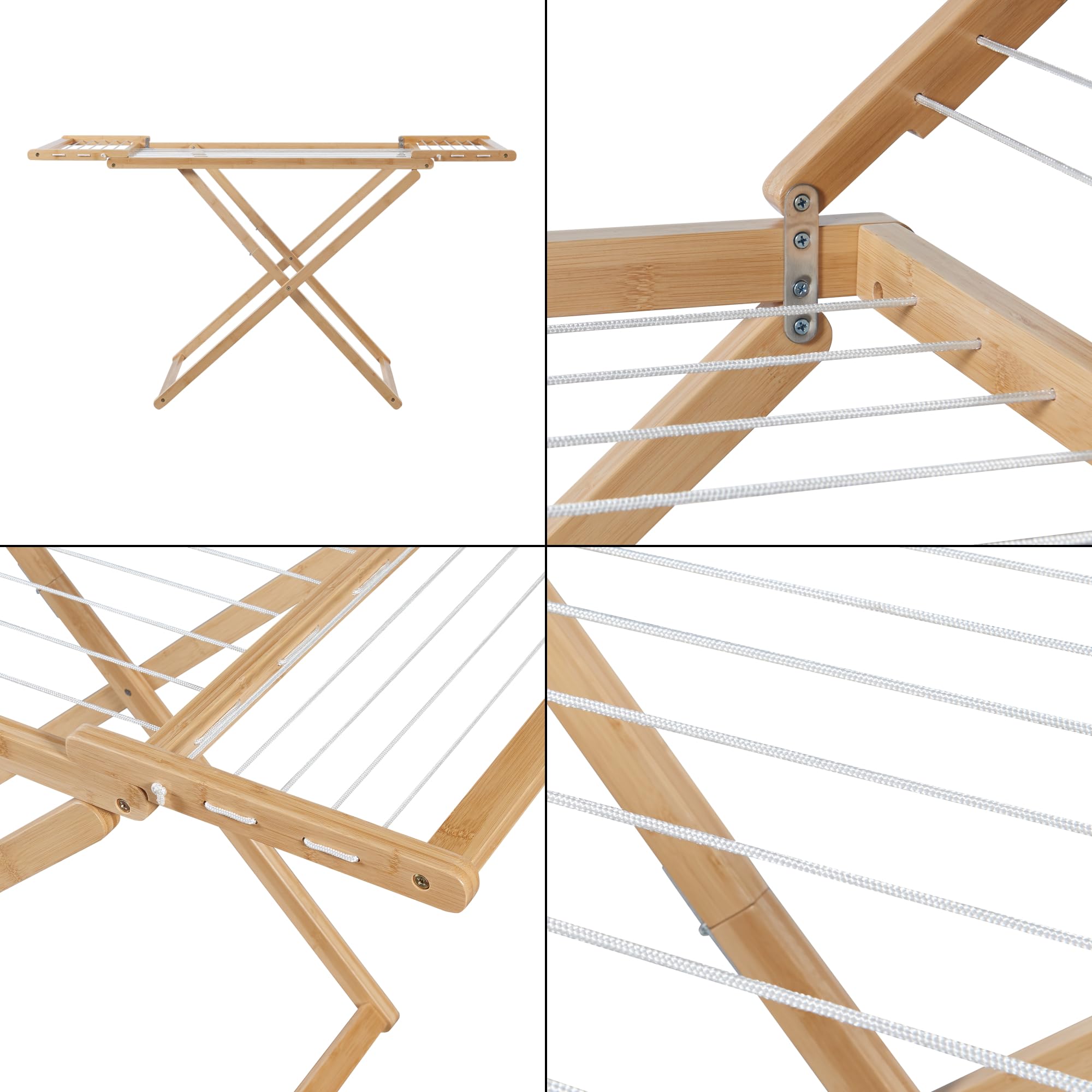 [en.casa] Wäscheständer Fakala Standtrockner klappbar Bambus 154 x 59 x 82 cm Flügelwäschetrockner mit Wäscheleinen Badezimmer Balkon
