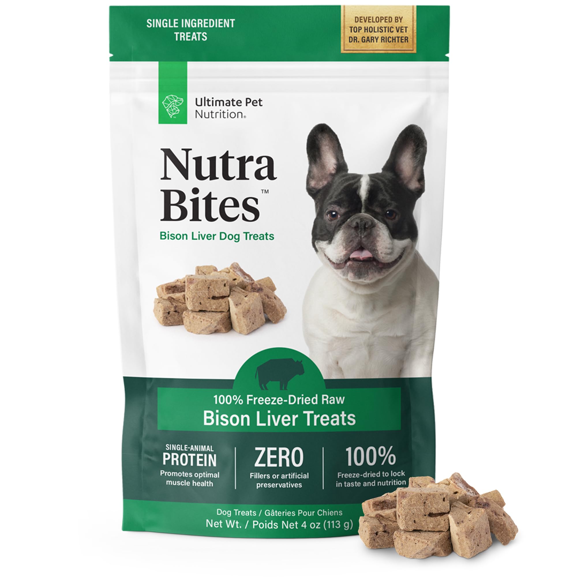 Nutra Bites Freeze Dried Raw Single Ingredient Training Treats Food Topper for Dogs, 4 Ounces, Bison Liver