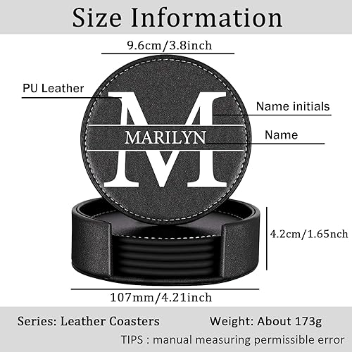 Miniatura 2 de Juego de 6 posavasos personalizados, posavasos de cuero personalizados para bebidas con soporte, nombre personalizado, foto, logotipo para mesa de