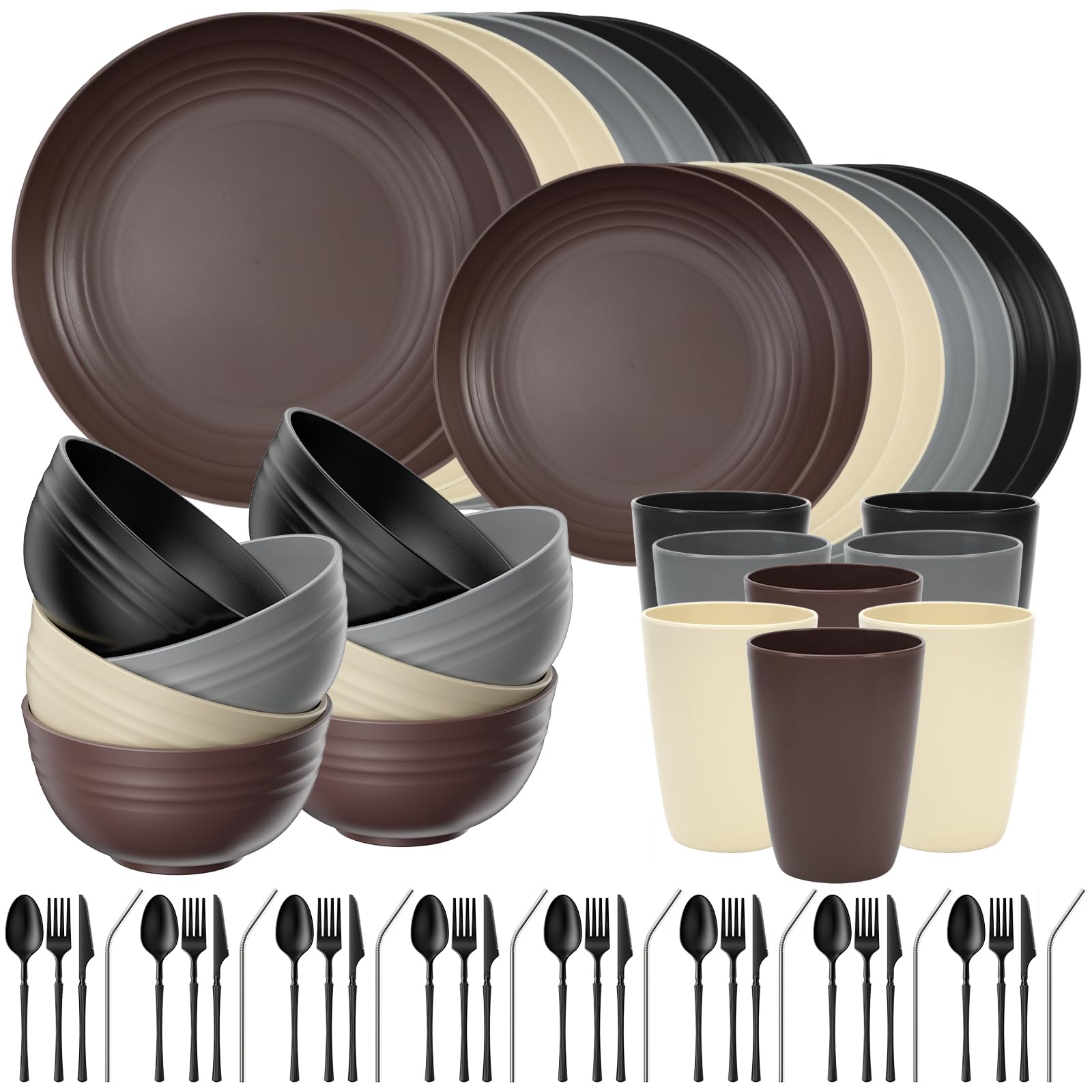 Quatish 64 Piece Dinnerware Set - Camping & Outdoors -16