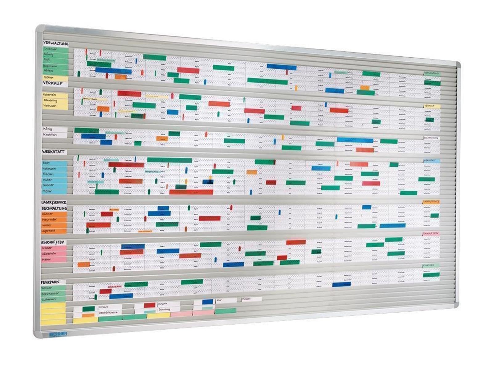 Streifenstecktafel "Visiplan" zur übersichtlichen Darstellung diverser Planungsaufgaben wie Maschinenbelegung, Personalplanung, Dienstplaneinteilung, aus drei Schienenanzahlen wählbar, Breite immer 160 cm