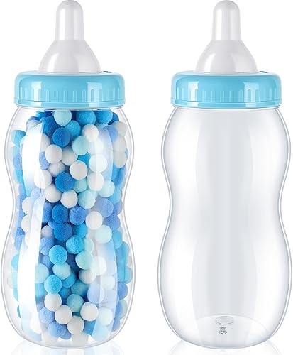 Tessco for you 2 botellas grandes de 15 pulgadas para baby shower para juego de bautismo, botella de plástico grande y jumbo, alcancía de dulces Azul