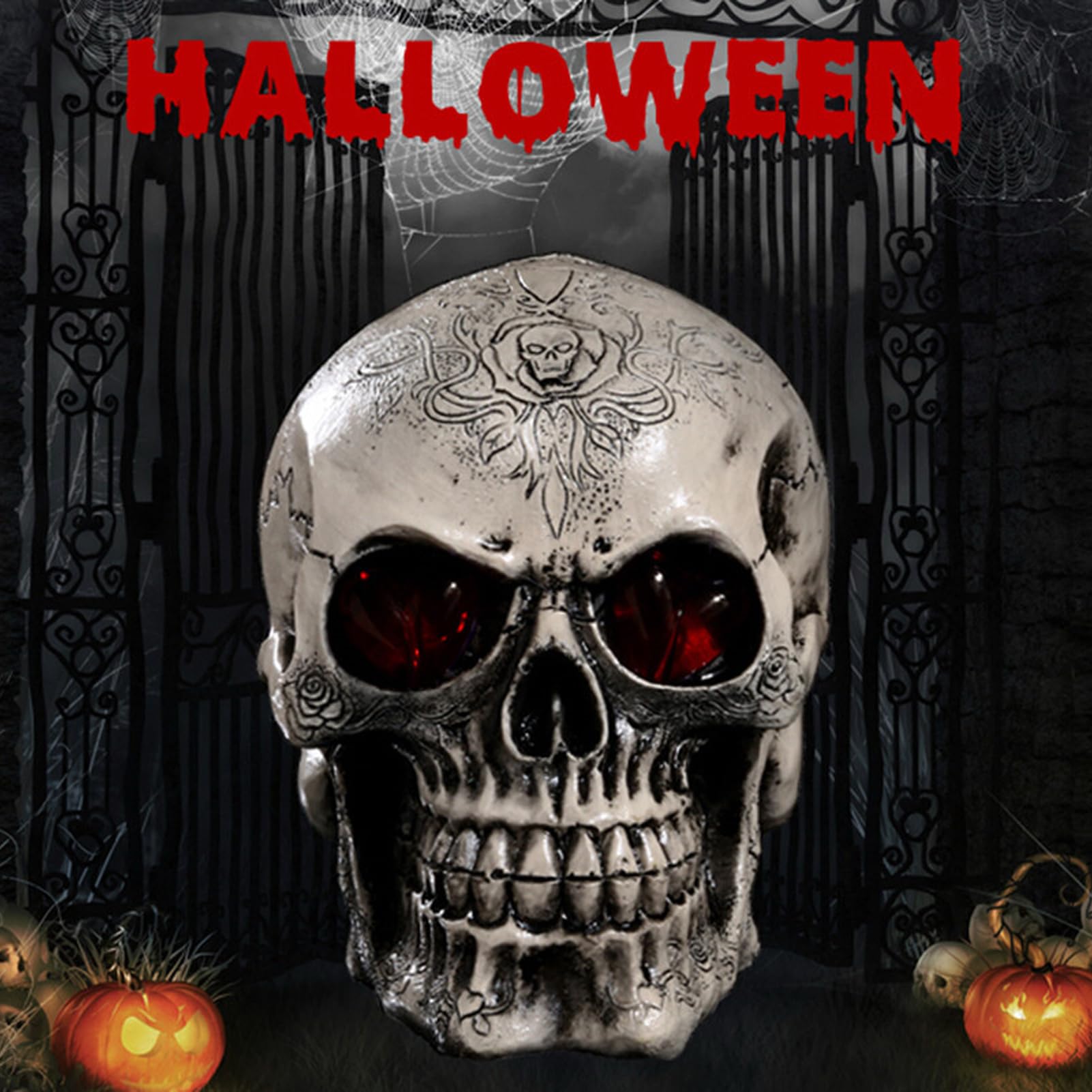 Luce LED a testa di teschio luminoso, decorazione teschio di Halloween, modello a testa di teschio in resina, con occhi luminosi a LED, per casa, bar, feste, decorazioni, gotico, Halloween