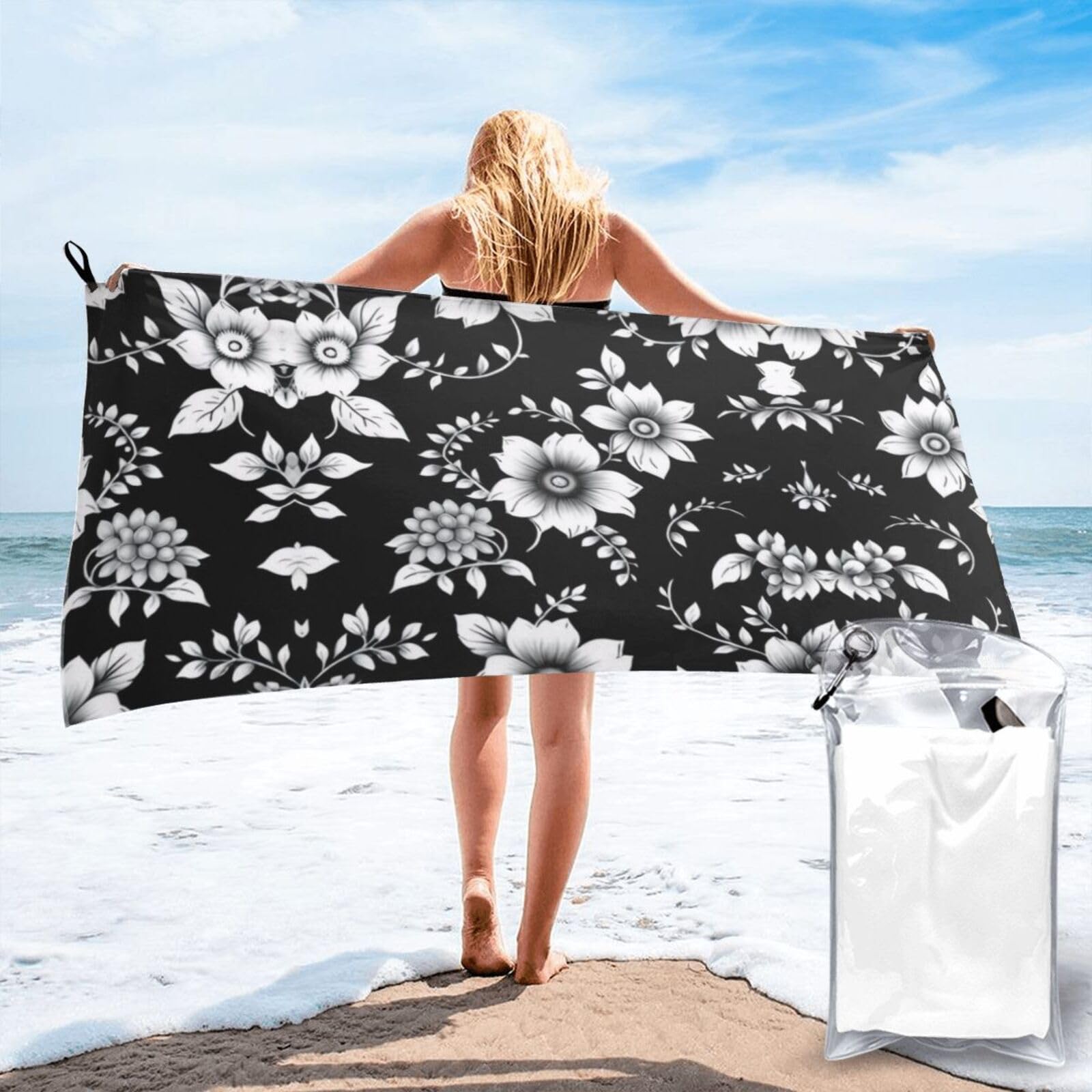 OKMIJNUHBY Quick Dry Towel, Quick Dry Towels For Adults Microfibre Printed With Carry Bag & Carabiner Lightweight Absorbent Towel For Gym Travel Beach Camping Hiking