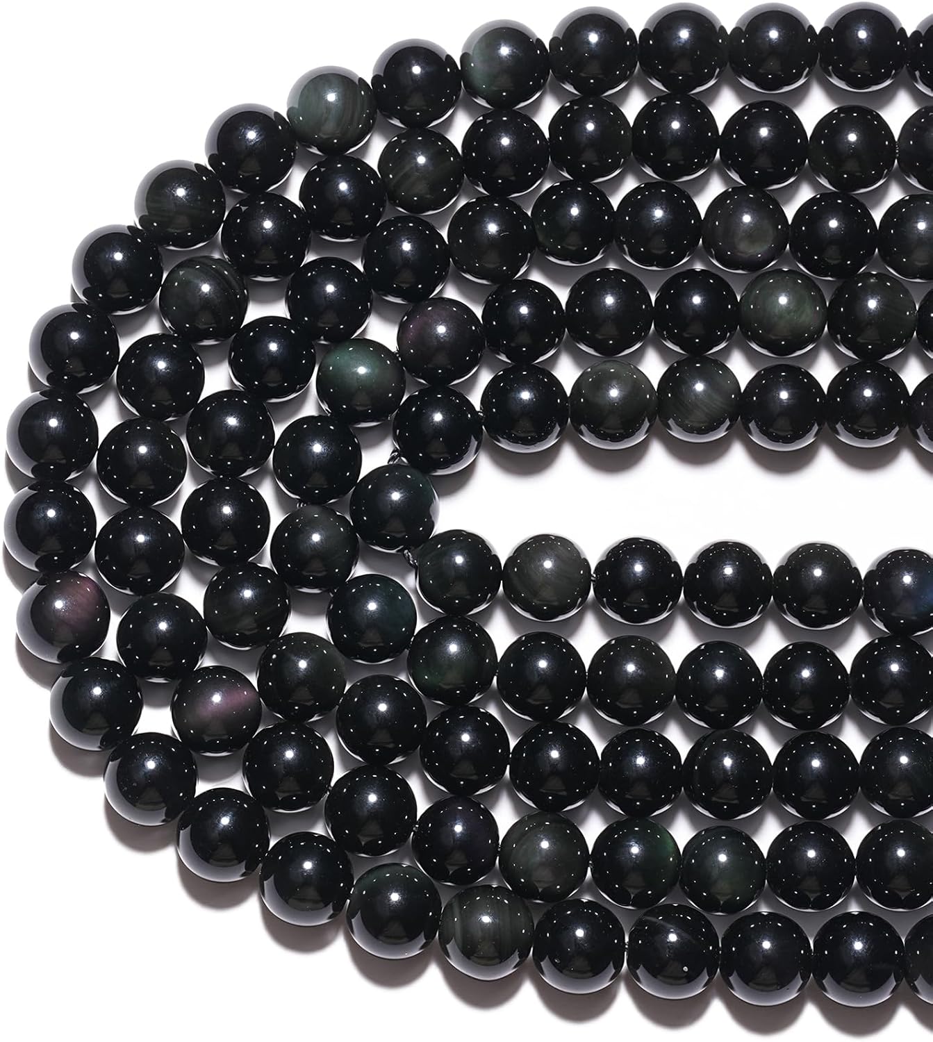 8mm Natural Rainbow Black Obsidian Gemstone Beads Polished Round Smooth Stone Beads for Bracelets Jewelry Making 15inch Loose Beads - Image 2