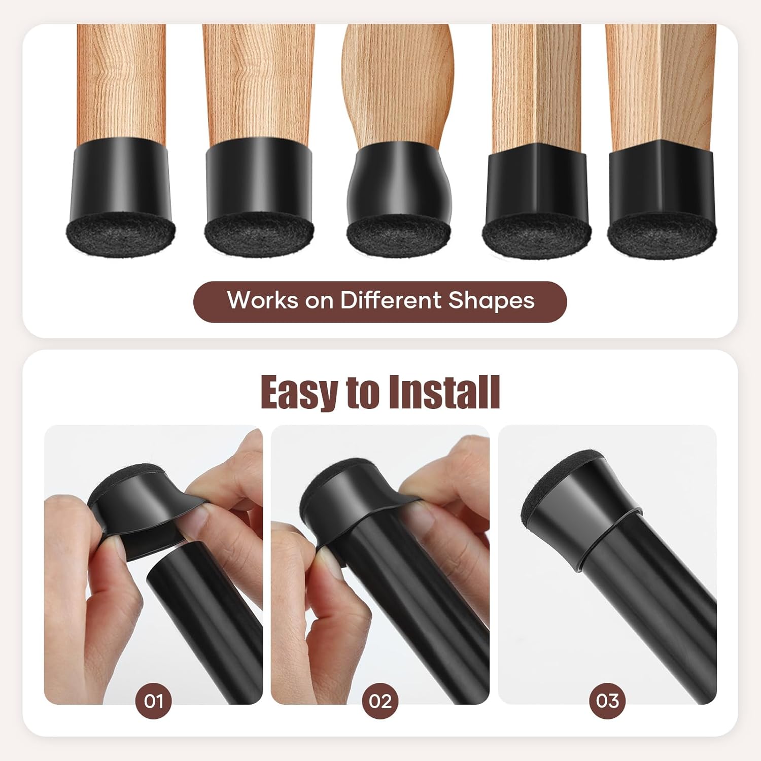 24 Pack Silicone Chair Leg Floor Protectors, Non-Slip Rubber Felt Chair Leg Covers to Protect Hardwood Floors, Tile, Anti-Scratches & Reduce Noise Furniture Feet Pads (L, Black Fit 1.2-1.4in)