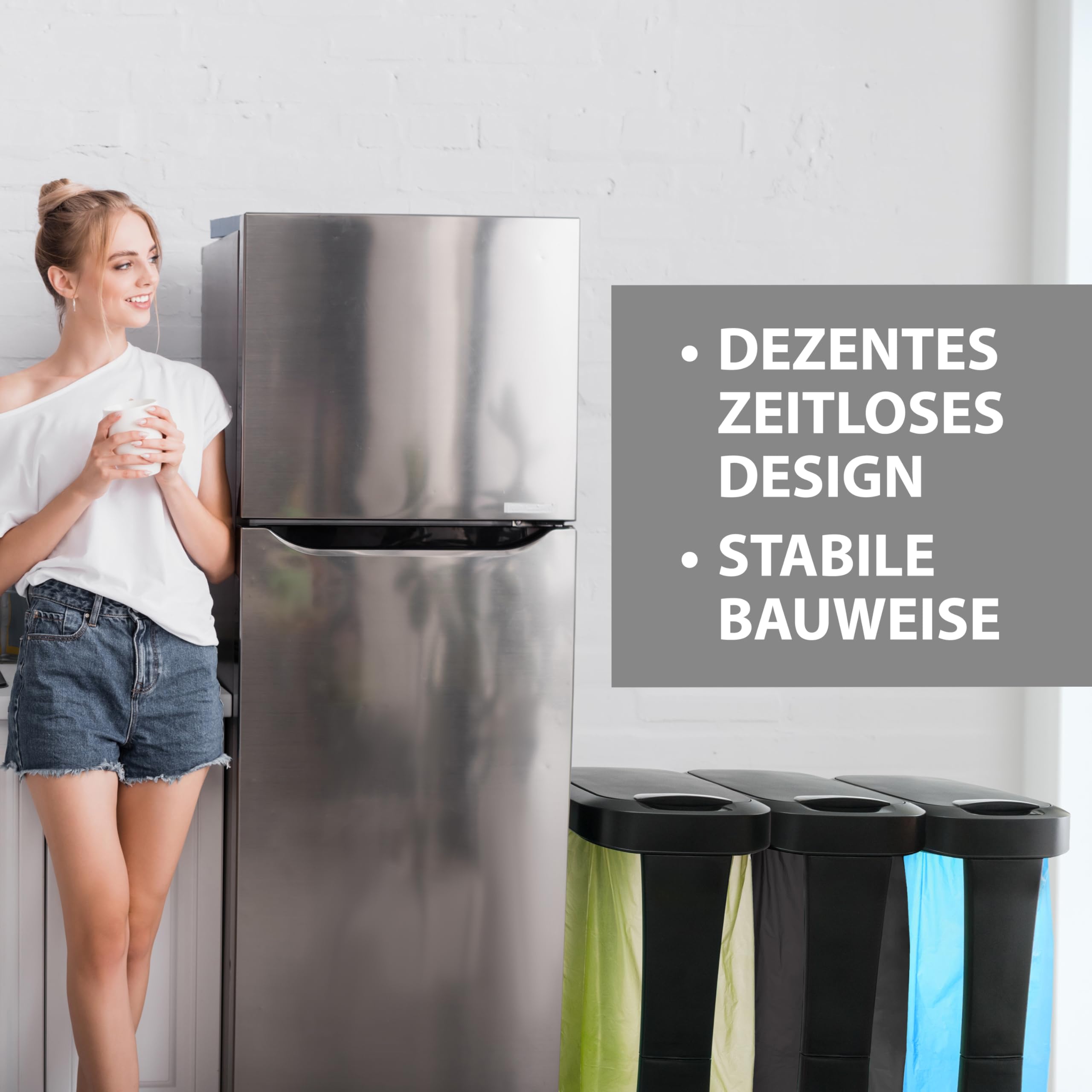 Hausfelder Müllsackständer Set, 3er Set, 60 l, Schwarz | 3er Set, 60 l, für Camping, mit Deckel, Müllsackständer, Gelber, fach, Müllsackhalter, geeignet, schwarz