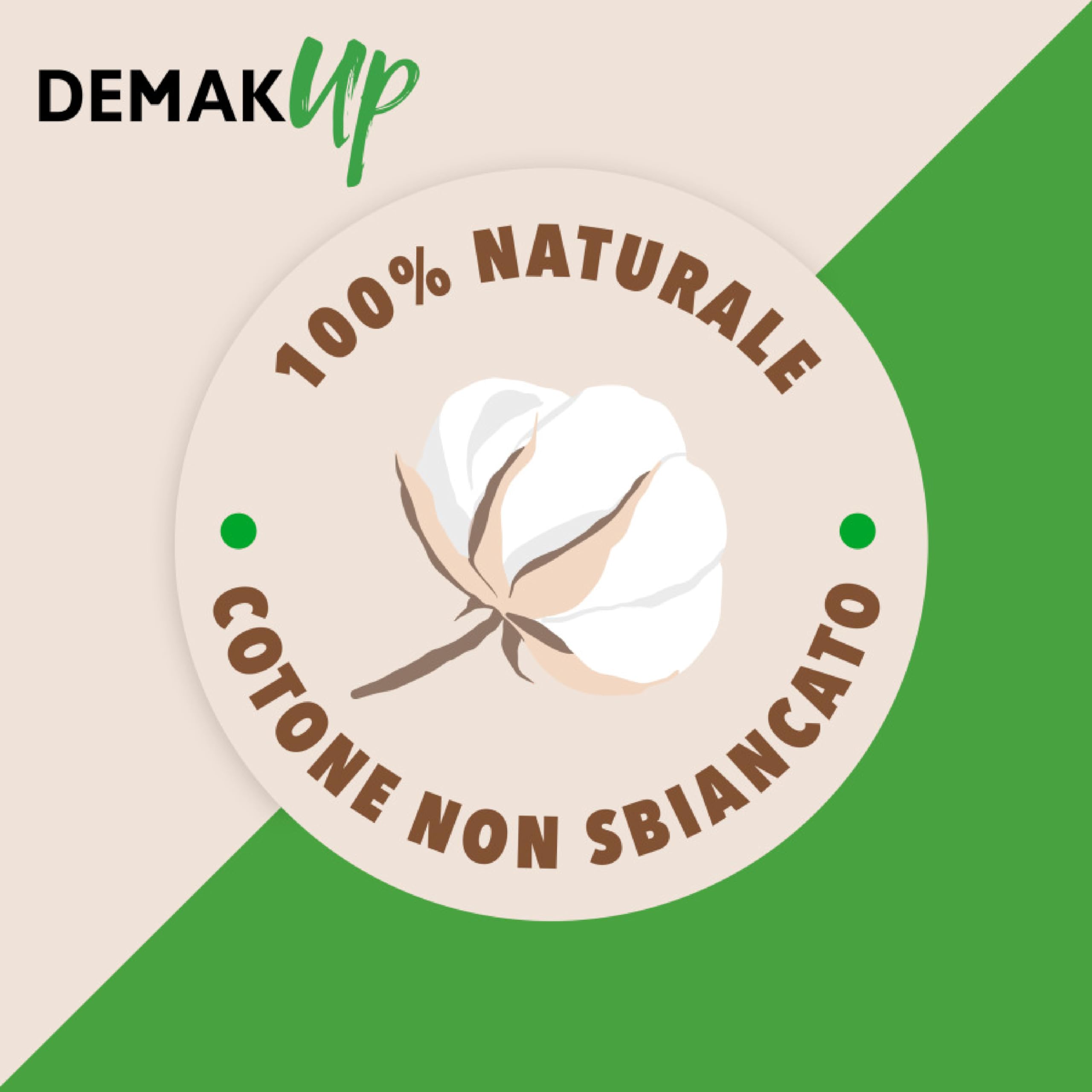 Demak'Up Cotton Bio dischetti struccanti, Confezione da 50 dischetti ovali, cotone non sbiancato