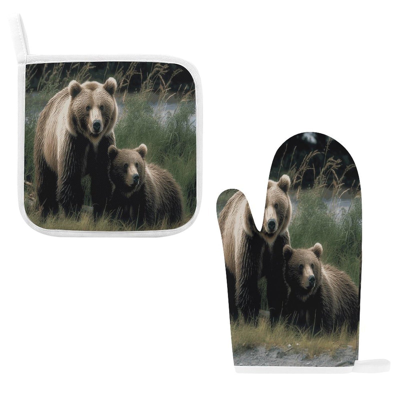 Btcowzrv Style A Mother And A Cub Bears Oven Mitts And Pot Holders 2Pcs Set