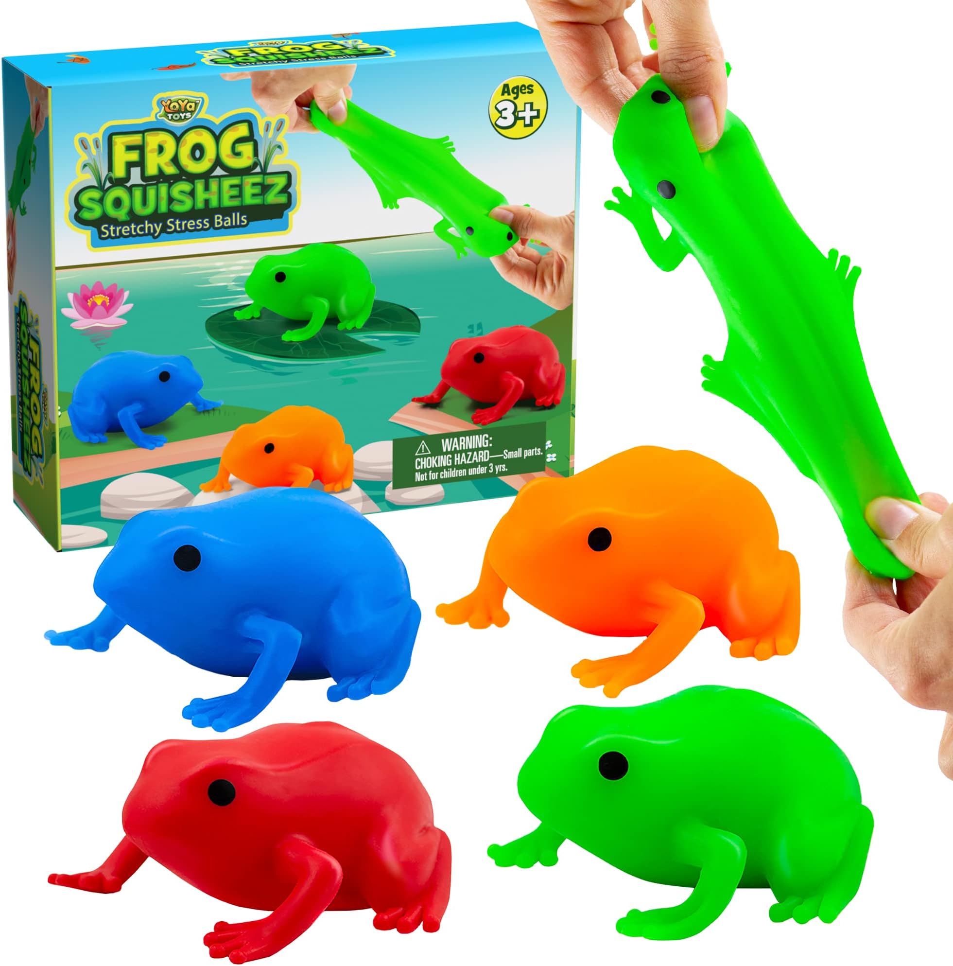 YoYa ToysFrog Squisheez Squishy Stress Relief Balls (Set of 4) | Stretchy Fidget Animal Shaped Toys for Boys, Girls & Adults | Colorful Squeezing Stretch Toy | Great for ADHD, Autism, Anxiety