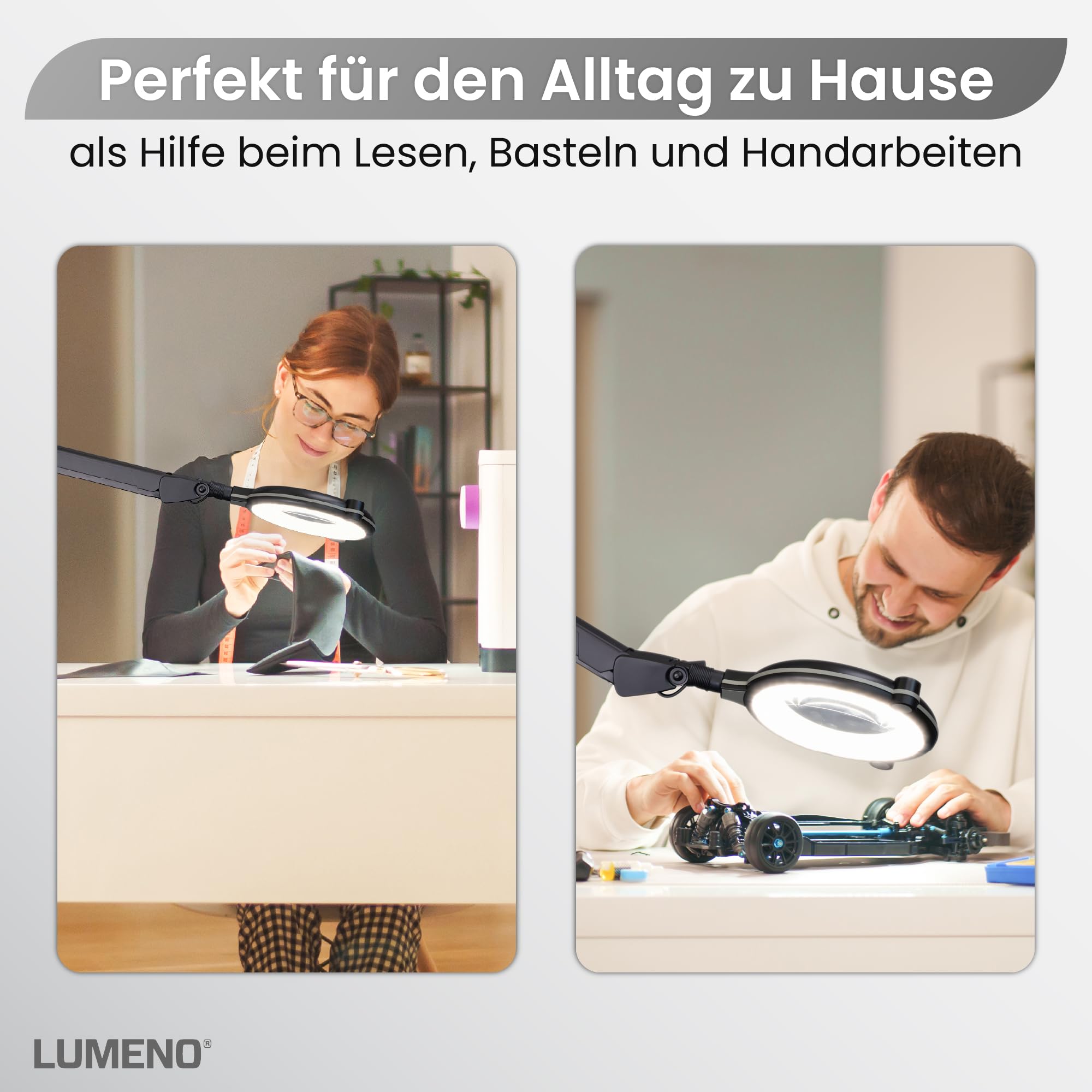 Lumeno 7313SW LED Lupenleuchte - Profi-Lupenlampe mit 3 Dioptrien und hohem CRI von 95 - Ideal für Praxen, Kosmetikstudios, Industrie - Perfekte Farbwiedergabe für Präzisionsarbeiten, Schwarz