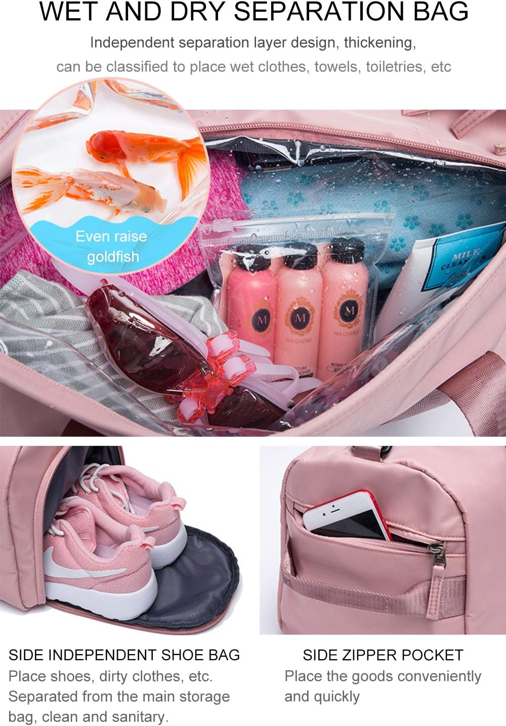Sport Gym Bag Travel Duffel Bag with Shoe Compartment and Dry Wet Separation Layer for Men & Women (Cherry Blossom Pink)