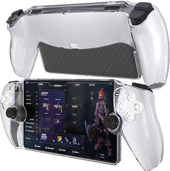 HEYSTOP Case for PlayStation 5 with Screen Protector Tempered Glass, PS5 Protective Case with Comfortable Ergonomic Grip, 6 Thumb Stick Caps Clear