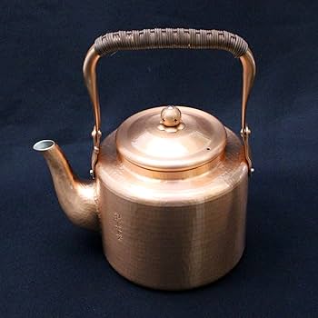 金正堂 銅製 打出鎚目 口蓋付 水次 割持手 湯沸かし やかん EG1-16 金正堂 銅製 打出鎚目 口蓋付 水次 割持手 湯沸かし やかん EG1-