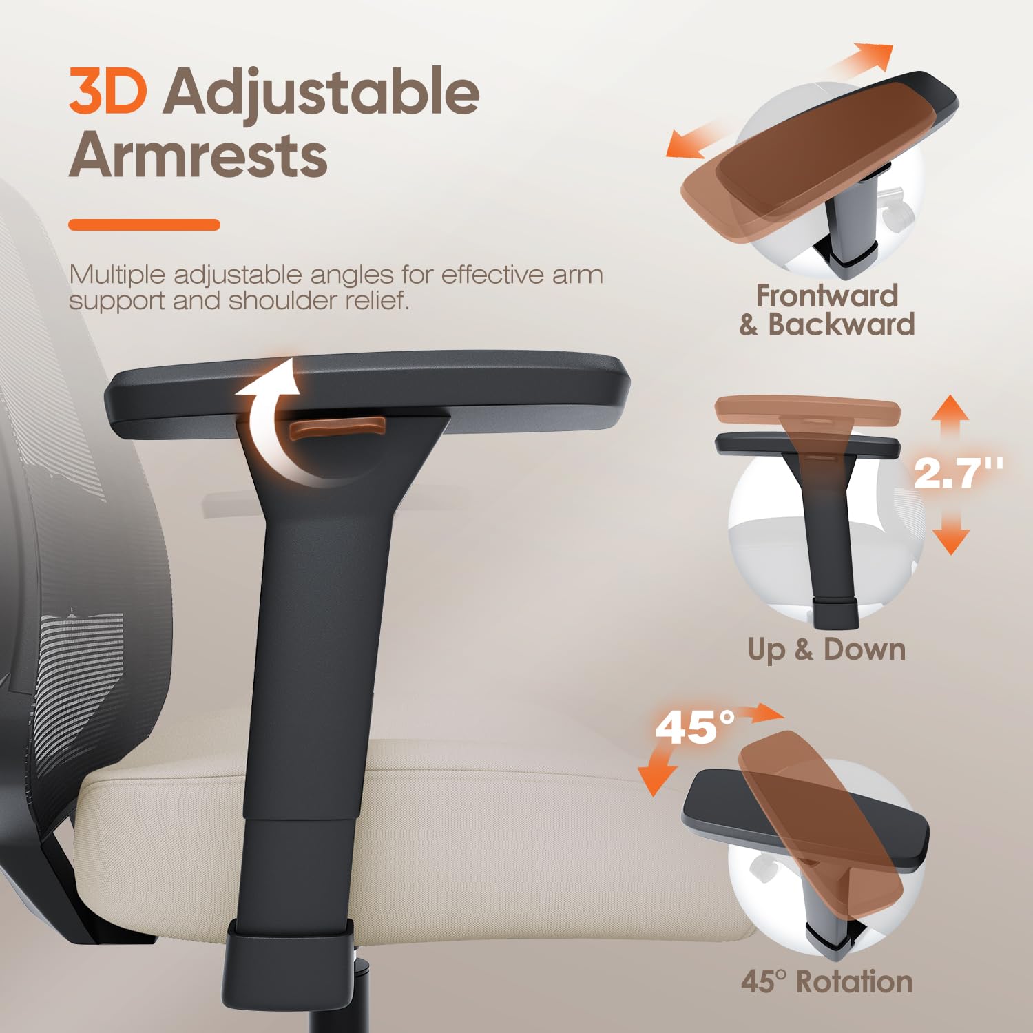 Silla de oficina ergonómica, sillas de escritorio de malla para computadora con soporte lumbar ajustable, reposabrazos 3D, función de inclinación, cómodo asiento ancho, silla giratoria de 3