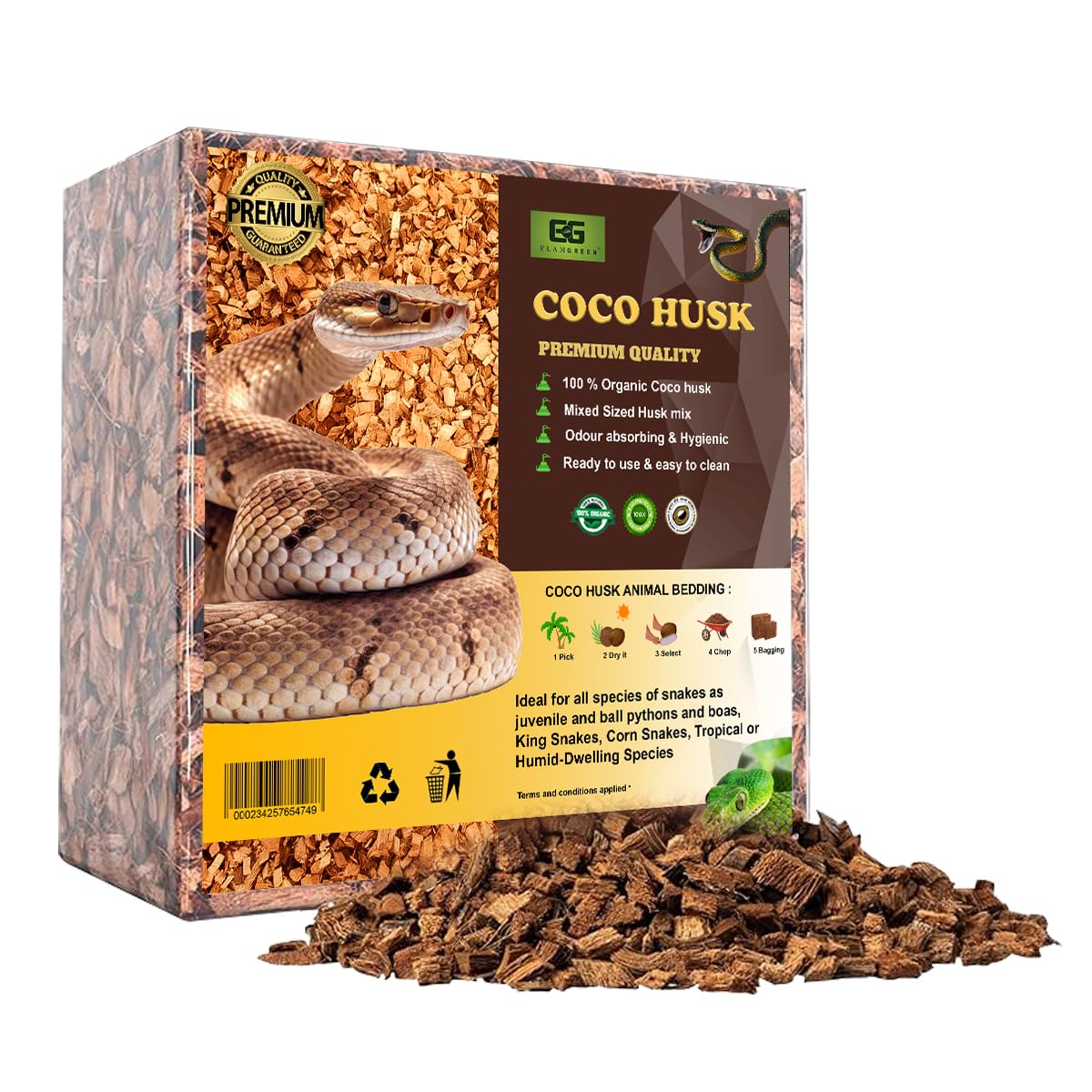 Elamgreen Coco Husk Block | Natural Bedding for Snakes, Reptiles & Small Pets (4.5kg)