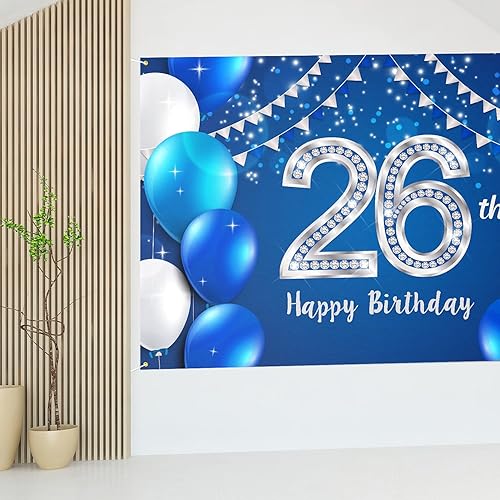 Miniatura 7 de HAMIGAR Fondo de pancarta de feliz cumpleaños 26 de 6 x 4 pies, decoraciones de cumpleaños de 26 años, suministros de fiesta para mujeres y hombres,