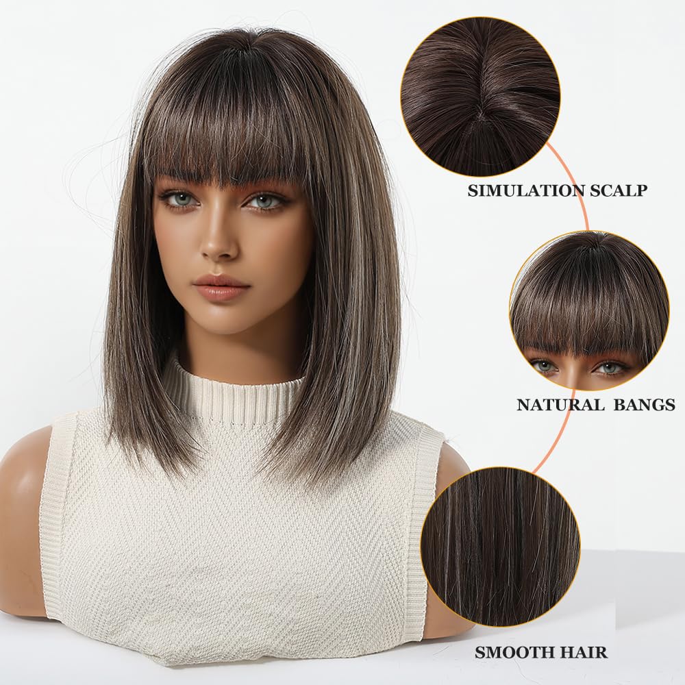 Esmee Short Straight Brown for Women Natural Synthetic Hair Ombre Wig for Daily & Party Use, Brown 1305-1, 12 Inches - Image 3