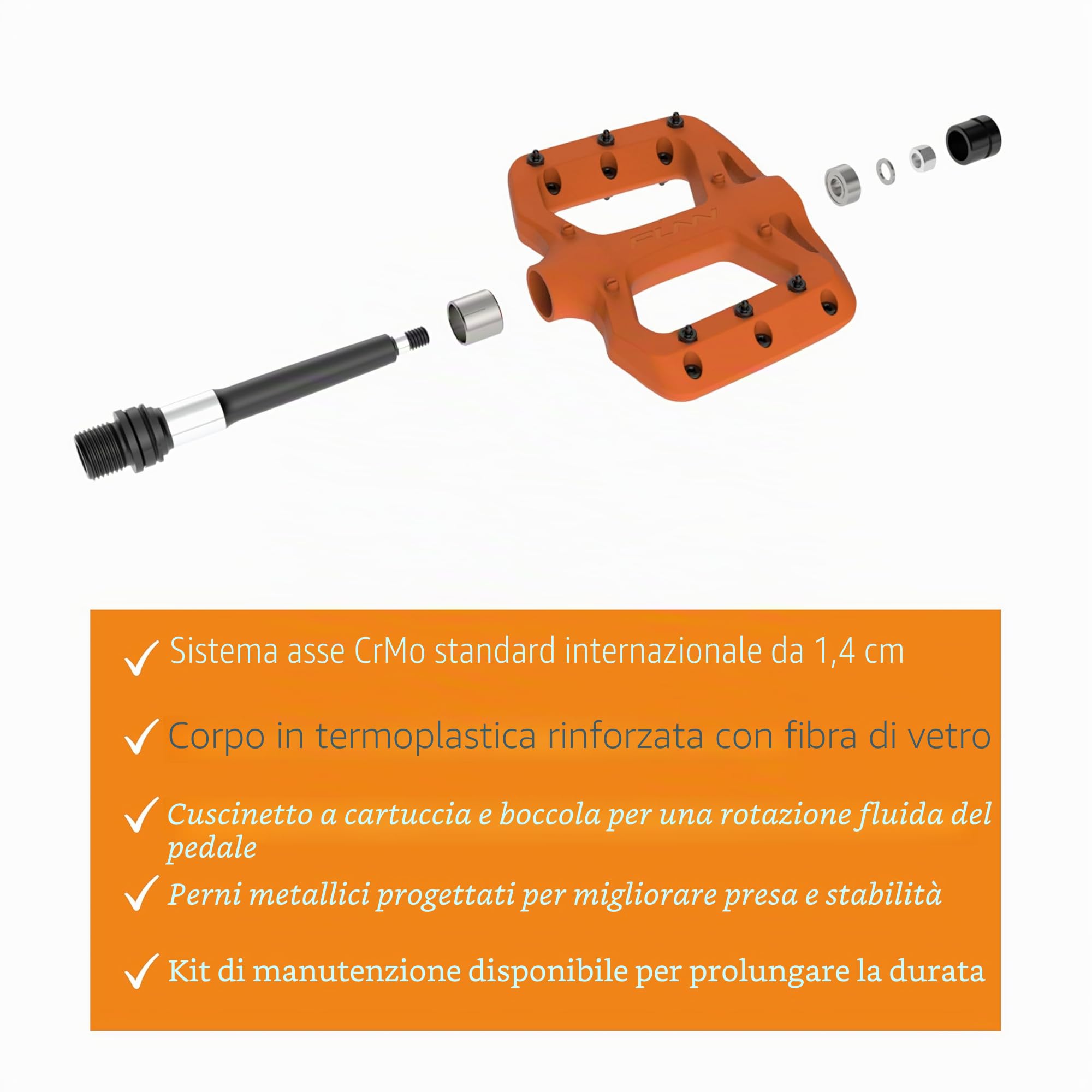 Funn Taipan S Pedali Flat MTB Plastica, Asse CrMo | termoplastica rinforzata fibra di vetro, corpo 14mm, 4 pin stampati e 6 in lega per lato, per BMX, urban e gravel