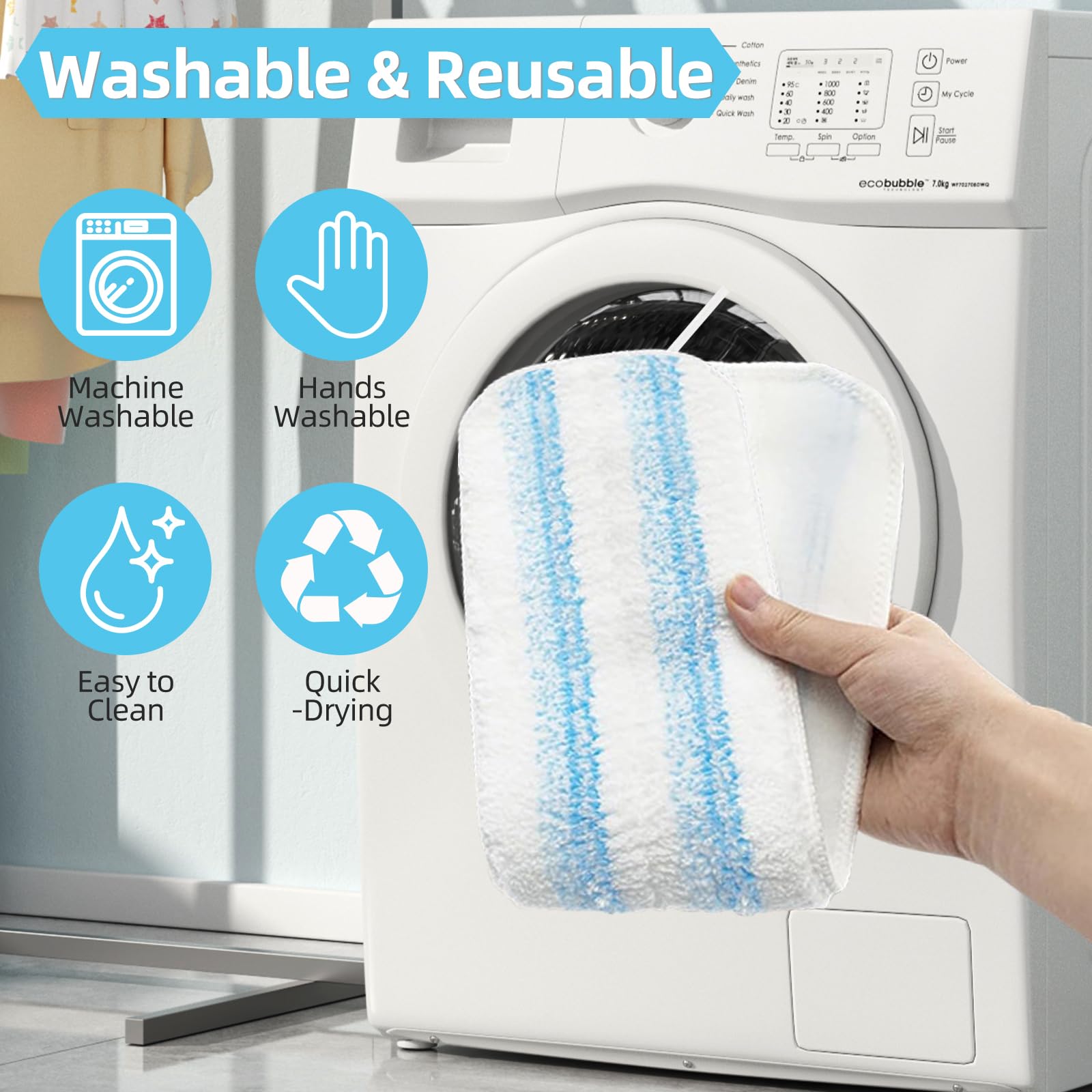 6 Piezas para Vileda H2Pro Recambio Fregona Mopa Plana Kit, Microfibra, Lavable a Máquina, Reutilizable, Fácil de Instalar, Elimina Manchas Fácilmente, Apto para Todo Tipo de Suelos Duros
