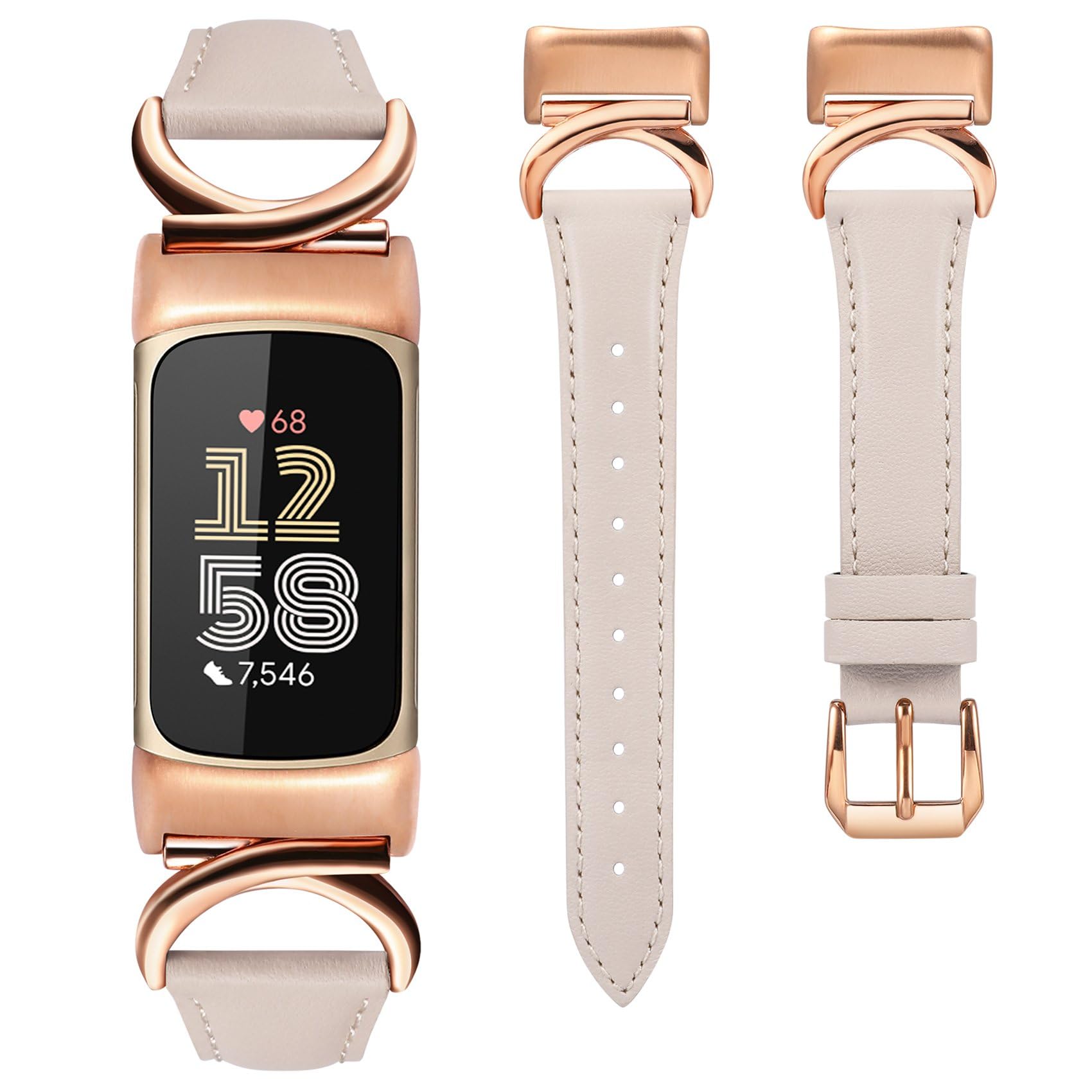 TOYOUTHS Leather Straps Compatible with Fitbit Charge 6/Charge 5 Strap Women