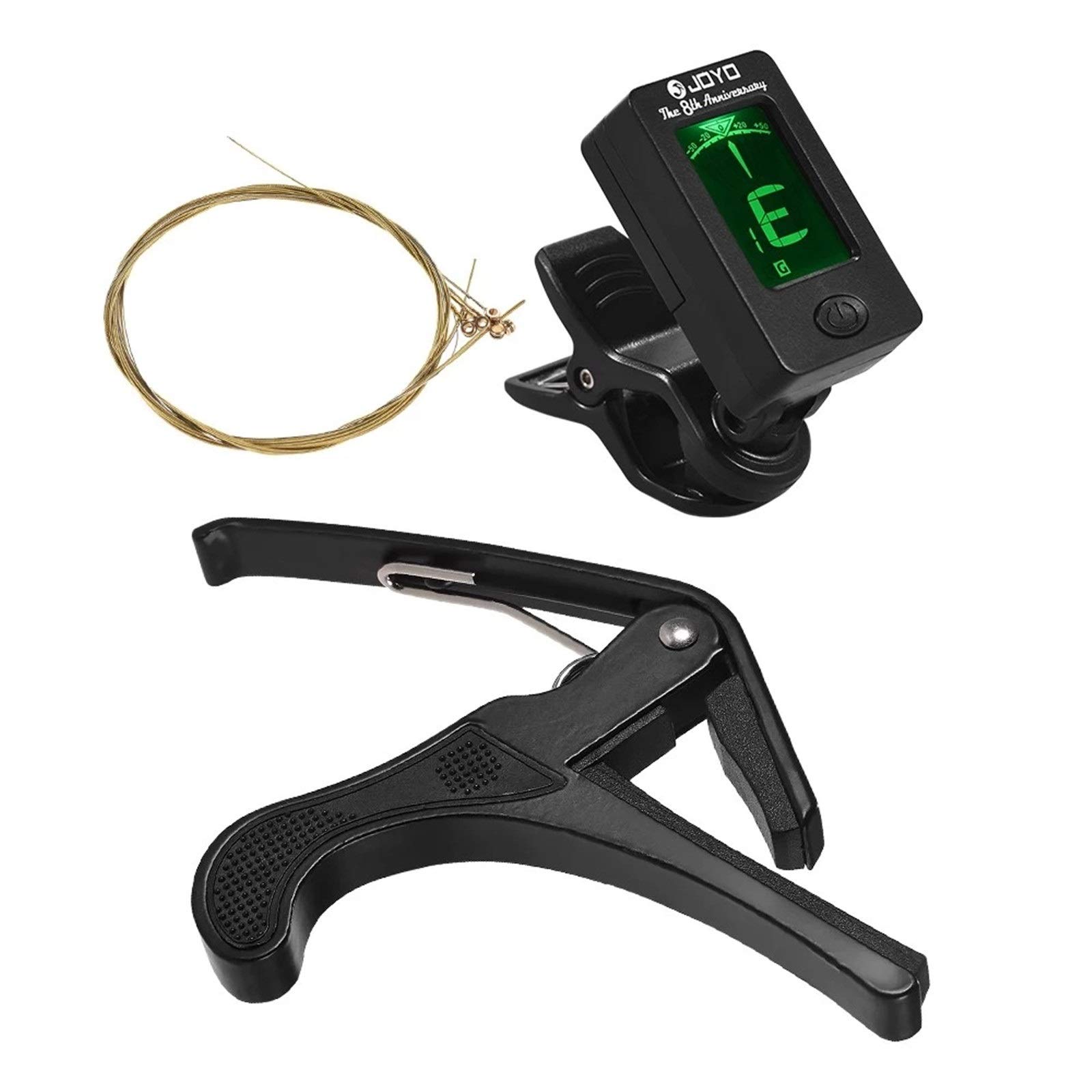 Capodastre pour guitare acoustique Kit d'outils pour guitare comprenant un accordeur de guitare numérique Jeu de cordes pour guitare acoustique Capo (Couleur : Noir, Taille : Taille unique) (Taille u