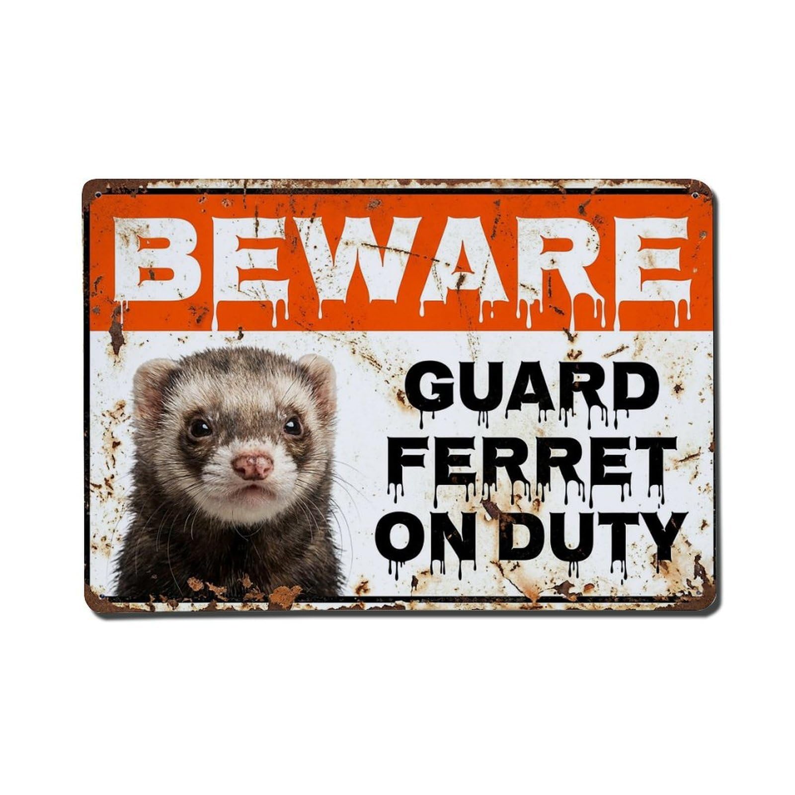 Vintage Funny Ferret Guard Beware of Pet Corner Metal Tin Sign Plaque Wall Decor for Cafe, Club Bar, Office, Garden Metal Poster 8x12Inch
