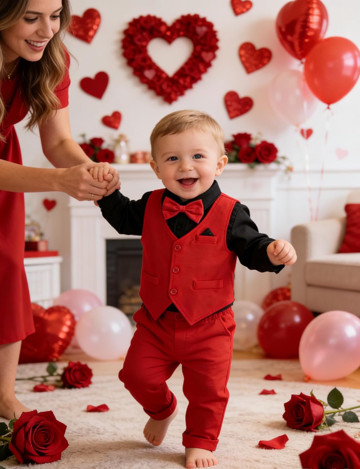 A&J DESIGN Baby Boy Suits Clothes Infant Toddler Formal Gentleman Outfits, Dress Shirt + Vest + Bow Tie + Pants Wedding Set - Image 2