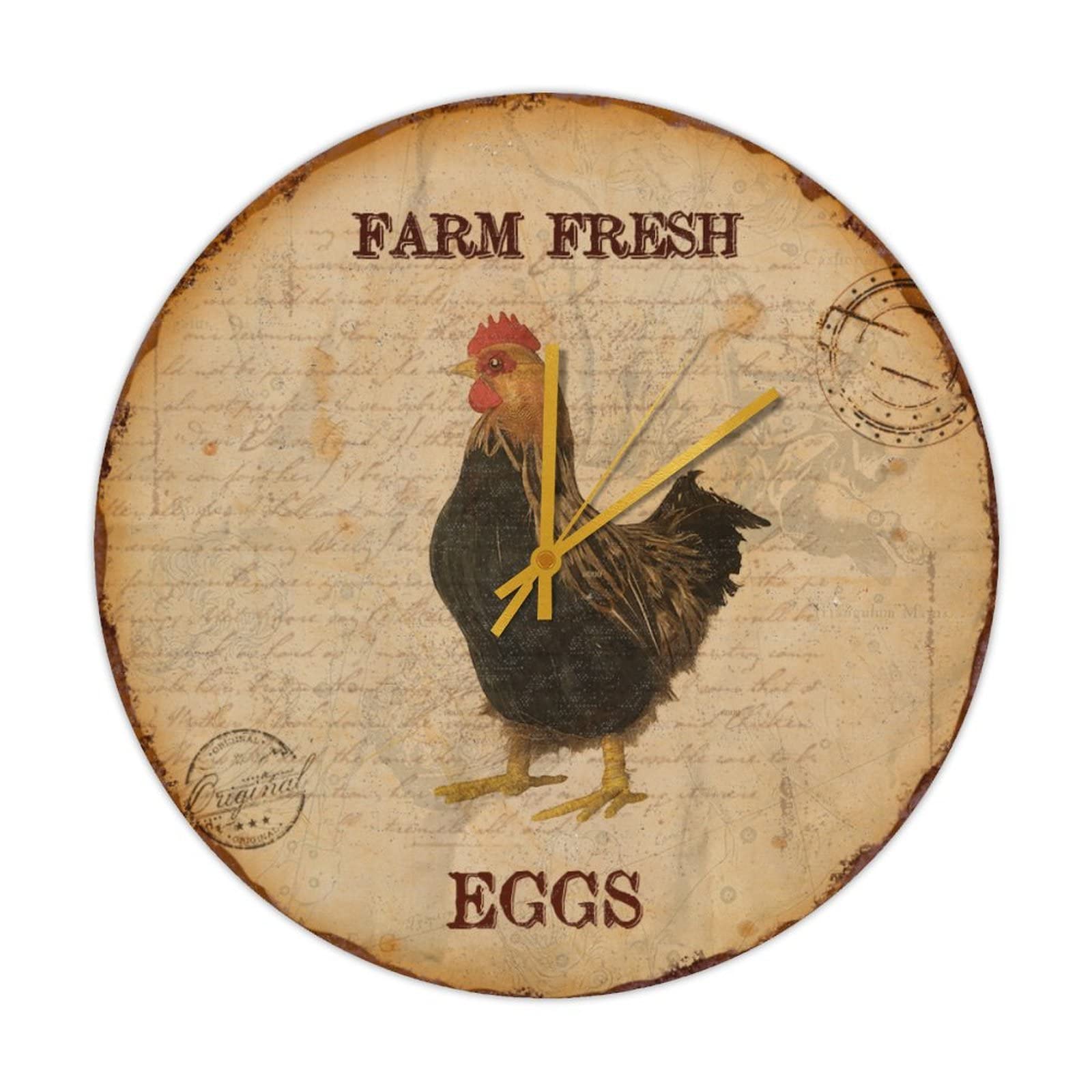 Horloge ronde en bois avec coq style rétro et authentique de 38 cm