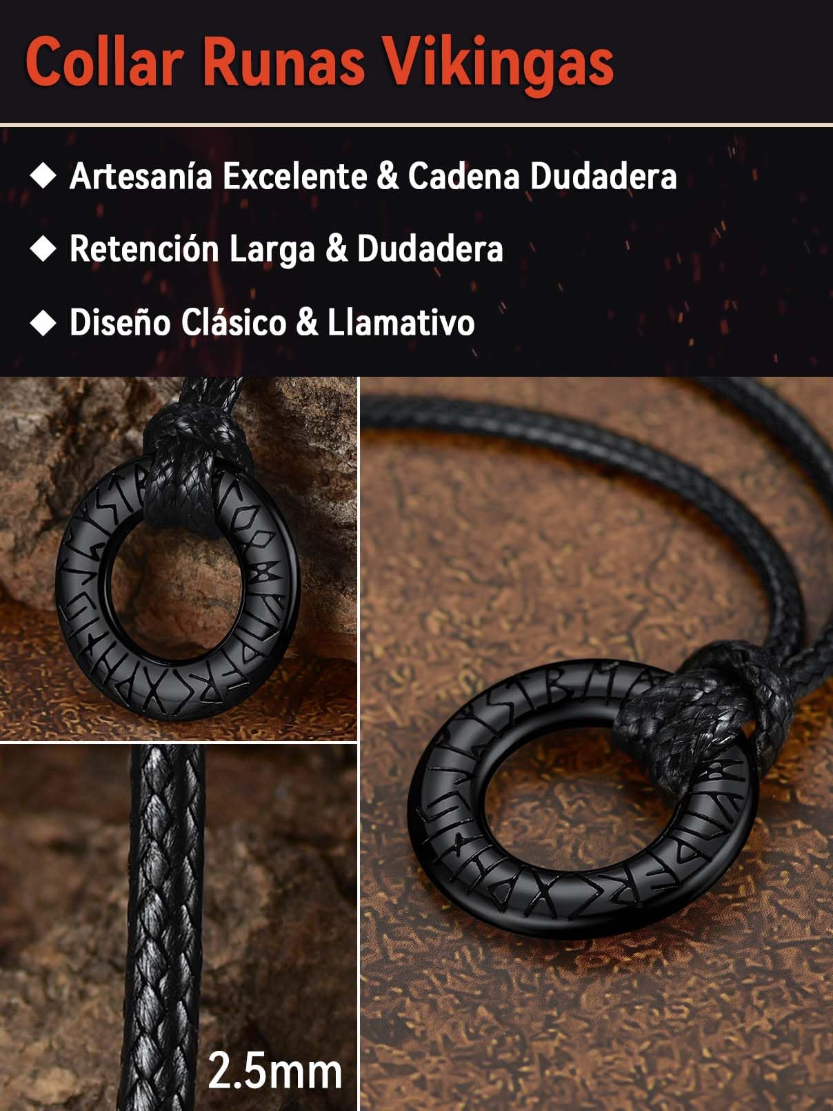 FaithHeart Collar Vikingo Runas Acero Inoxidable 316L Hombre Mujer Letras Alfabetos Rúnicos Joyería Espiritual Nórdica de Talismán de Familias Parejas