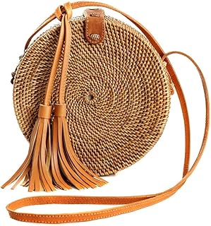 Rattan Bags for Women - Handmade Wicker Woven Purse Handbag Circle Boho Bag Bali