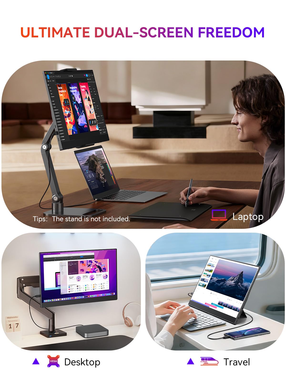 UPERFECT Monitor Portatile 15,6 Pollici, 1080P FHD IPS con USB-C e HDMI | Schermo Portatile per Laptop 2000:1 125% sRGB HDR, Secondo Schermo Ultrasottile per PC/Laptop/PS5/4/Xbox/Switch con VESA