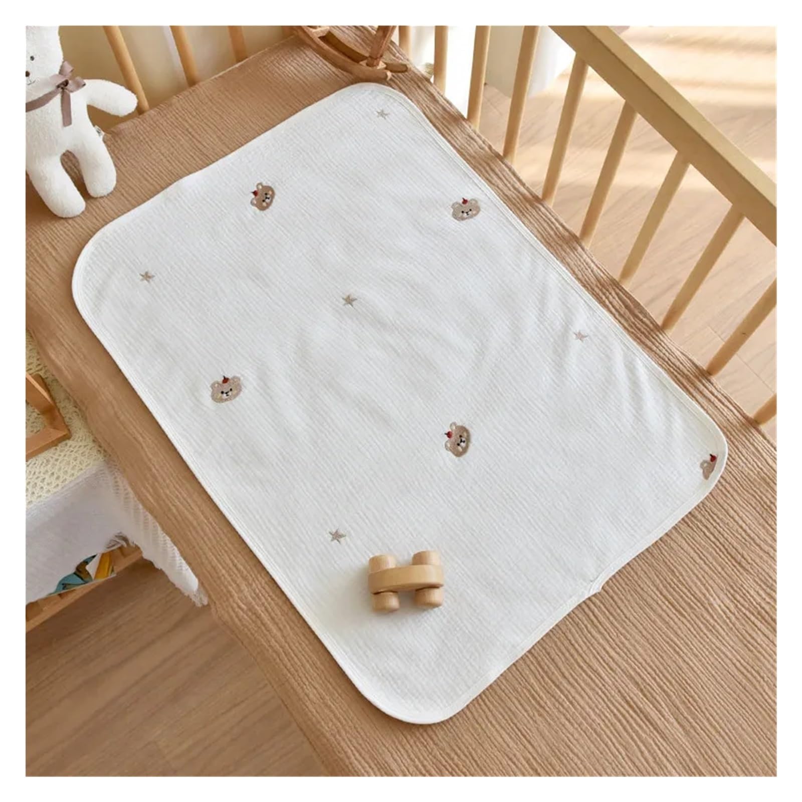 2pcs Waterproof Diaper Pad Washable Cartoon Printed Bed Protector Bedding Urine Pads Cloth Breathable for Bed(Bear(70x90cm))