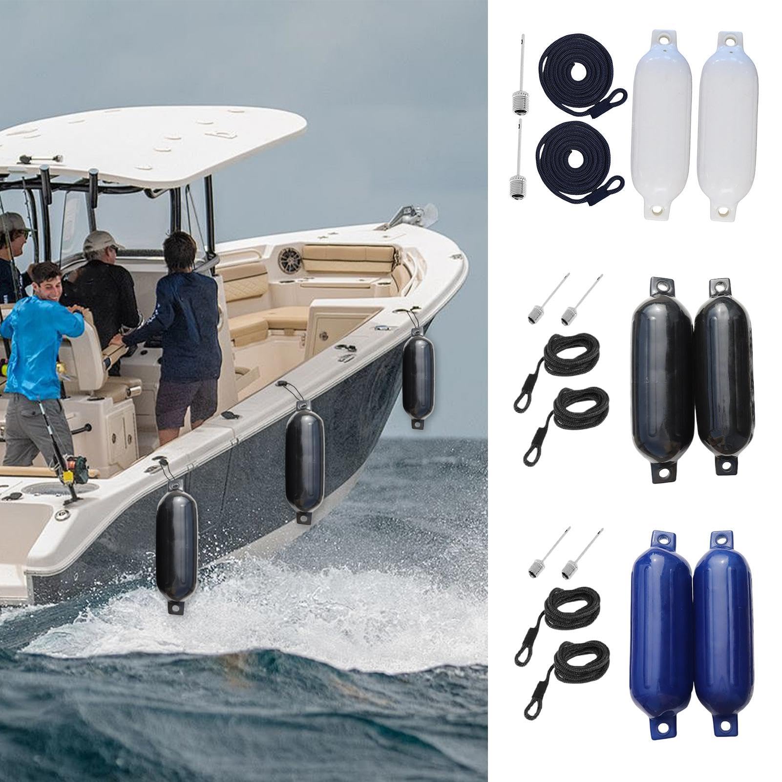 Paraurti gonfiabili per barche - Parafanghi in PVC resistente | Protezione per pontone | Parete extra spessa 0,41 cm, 2 corde e aghi ad aria, protezione per ormeggio di yacht, canoe, kayak e vela