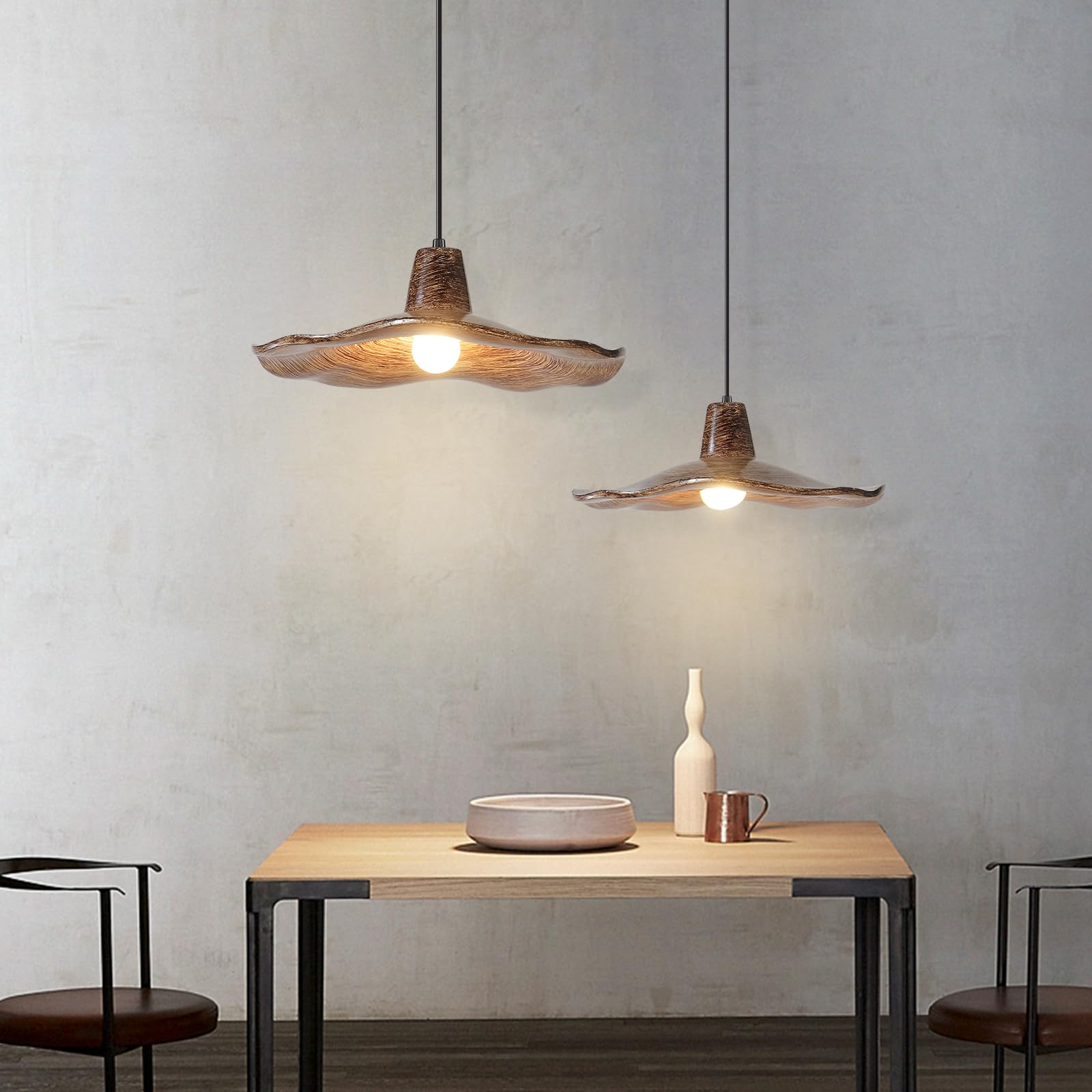 KHUKHU Wabi-Sabi Pendant Light, 14.2Inch Japanese Hanging Lamp, Resin Pendant Lamps Flower Shade Kitchen Island Over The Sink Hanging Light Fixture for Dining Room, Bedroom, Hallway(2PCS)