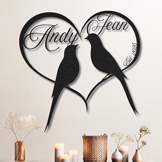 Personalized Anniversary Wedding Sign for Couples, Custom Metal Love Birds Wedding Wall Decor, Unique Personalized Gift for 1st 5th 10th 20th 30th 40th 50th 60th Anniversary, Husband and Wife Keepsake