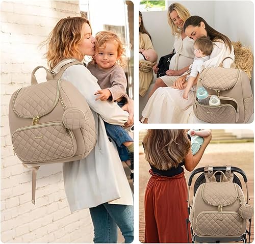 Miniatura 7 de LOVEVOOK Mochila pequeña para pañales, bolsas de pañales impermeables para bebé niña niño con cambiador, elegante bolsa de pañales para bebé, bolsa