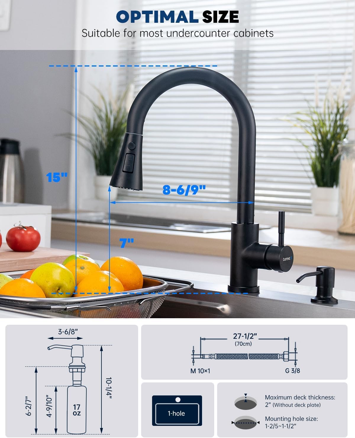 Matte Black Kitchen Faucets with Soap Dispenser,Kitchen Faucet with Pull Down Sprayer 3 Modes, Stainless Steel Modern Kitchen Sink Faucets High Arch Single Handle Faucet