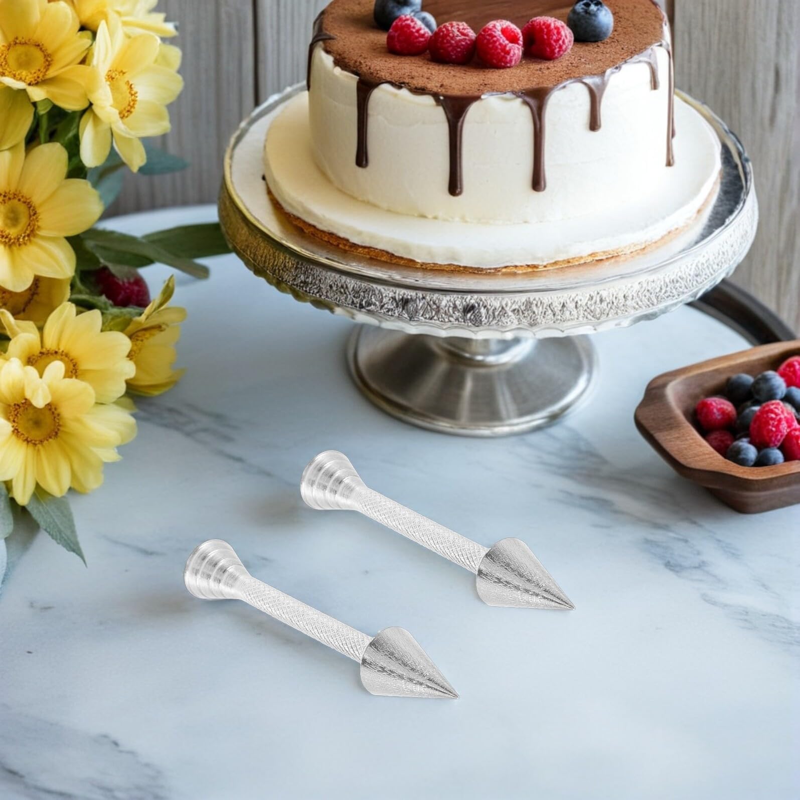 Juego de 8 Varillas para Decorar Pasteles de Aleación de Aluminio Plateadas Soporte Cónico Estable Boquillas para Glaseado Precisas Utensilios para Repostería y Decoración de