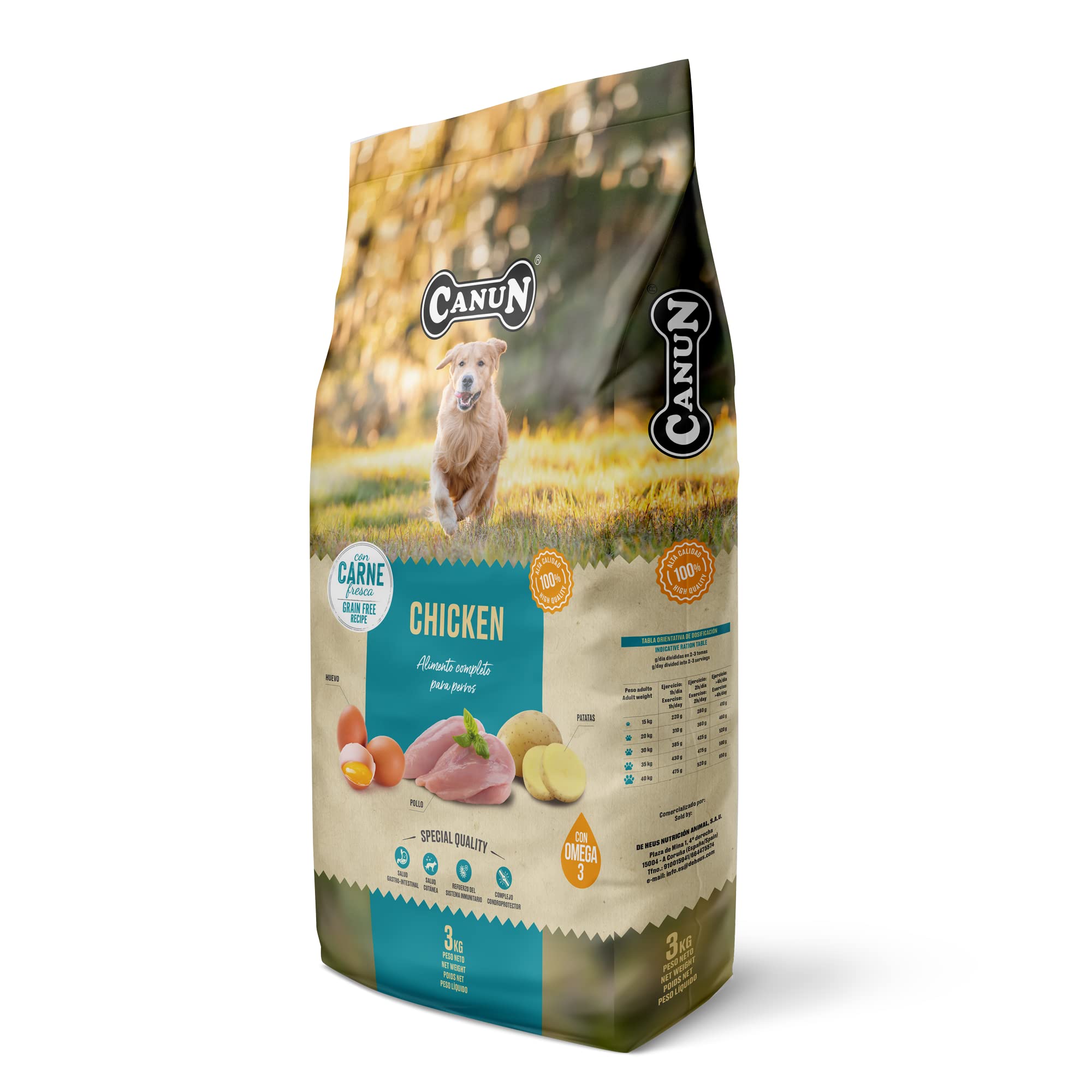 Pienso para Perros Adultos con Pollo Fresco Sin Cereales Alimento seco para Perros 3 kg Canun Fresh Chicken